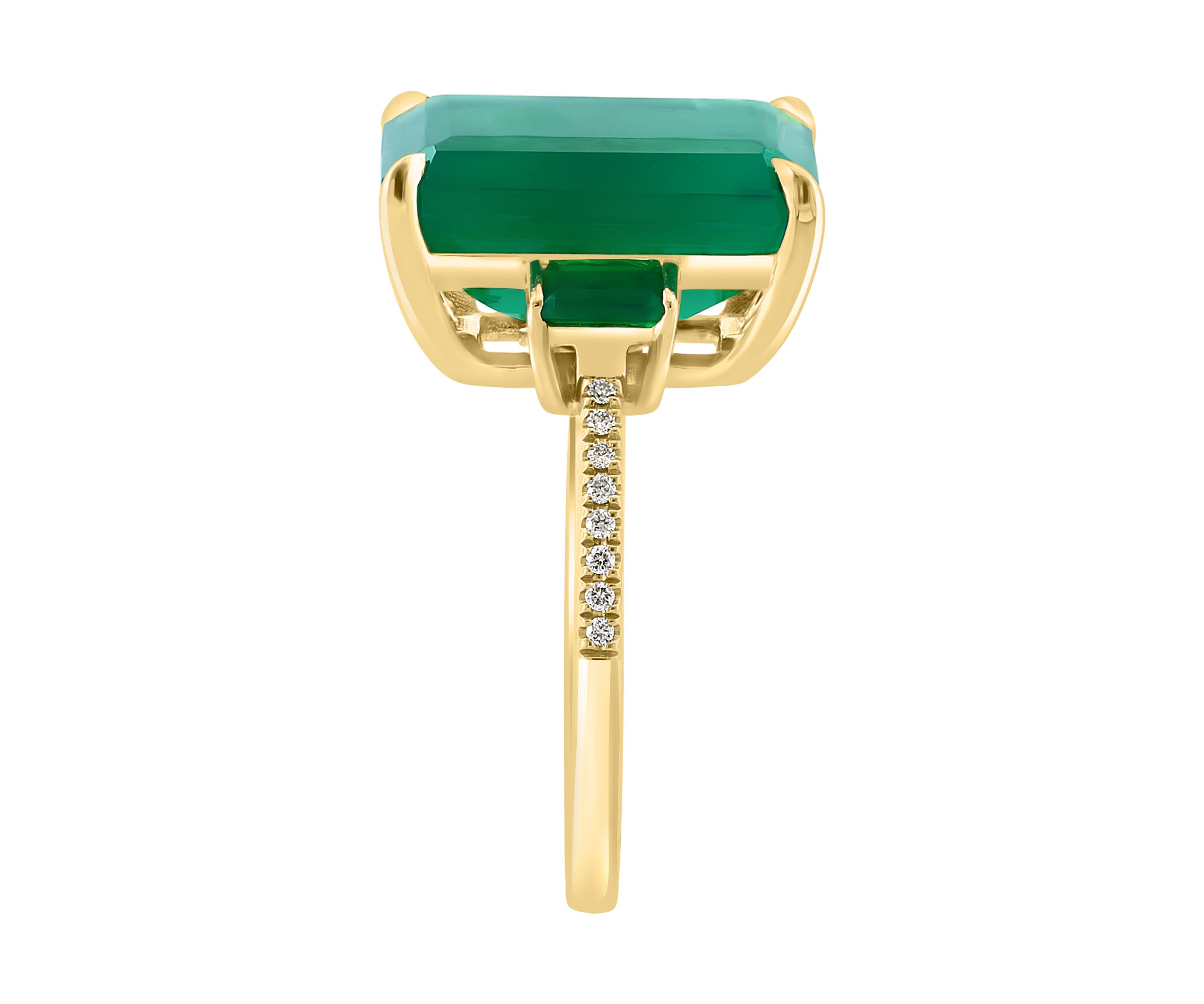 Diamond and Green Onyx Ring in 14K Yellow Gold