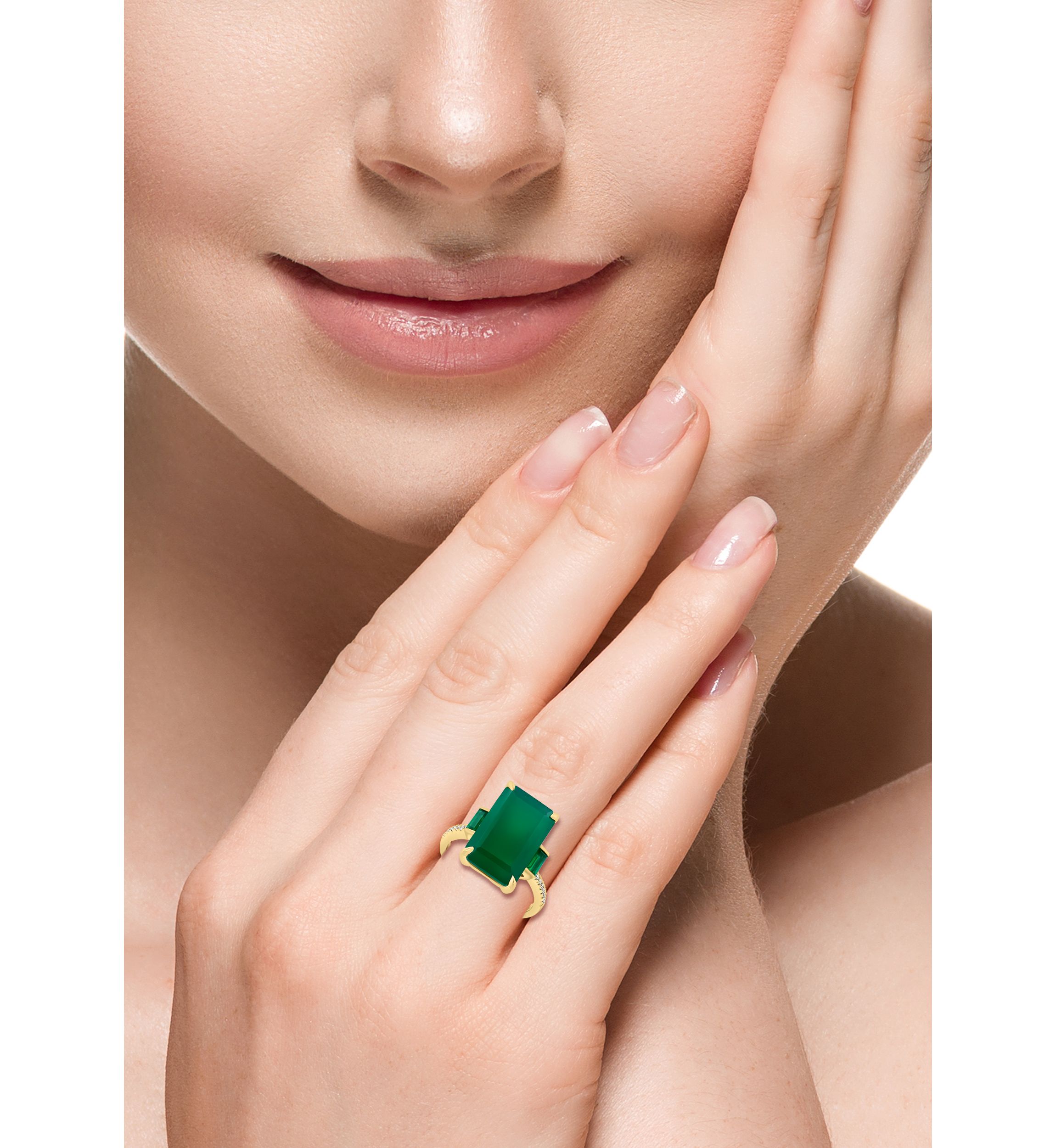 Diamond and Green Onyx Ring in 14K Yellow Gold