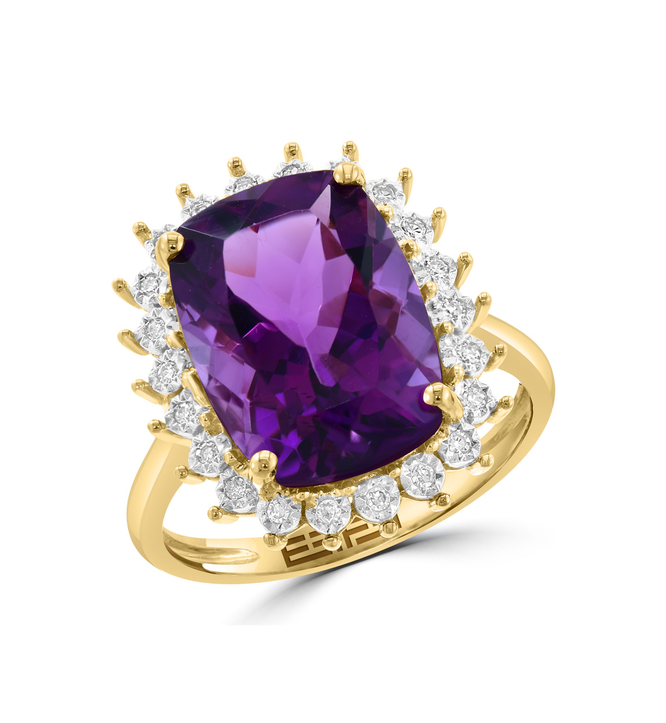Diamond and Amethyst Ring in 14K Yellow Gold