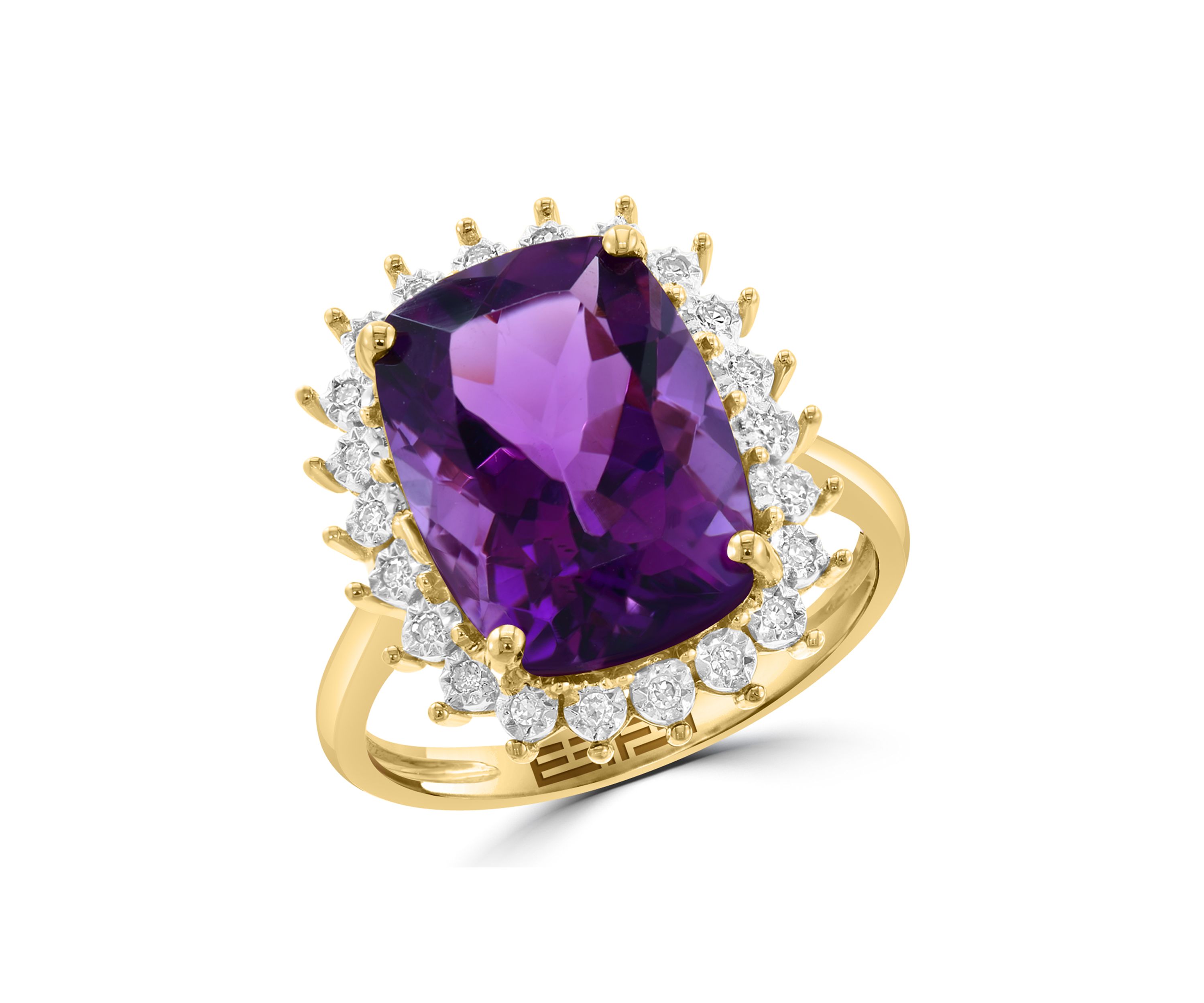 Diamond and Amethyst Ring in 14K Yellow Gold
