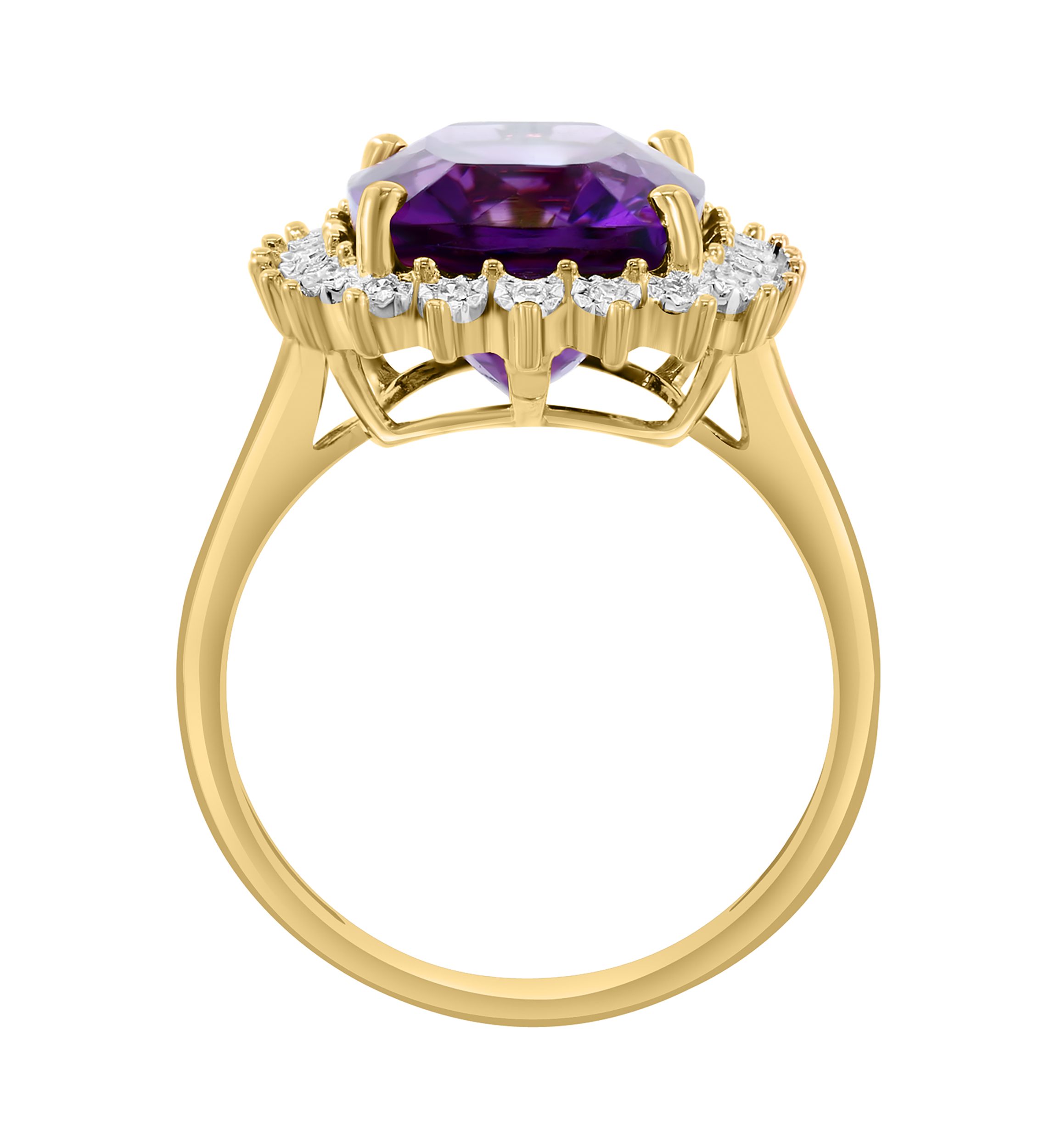 Diamond and Amethyst Ring in 14K Yellow Gold