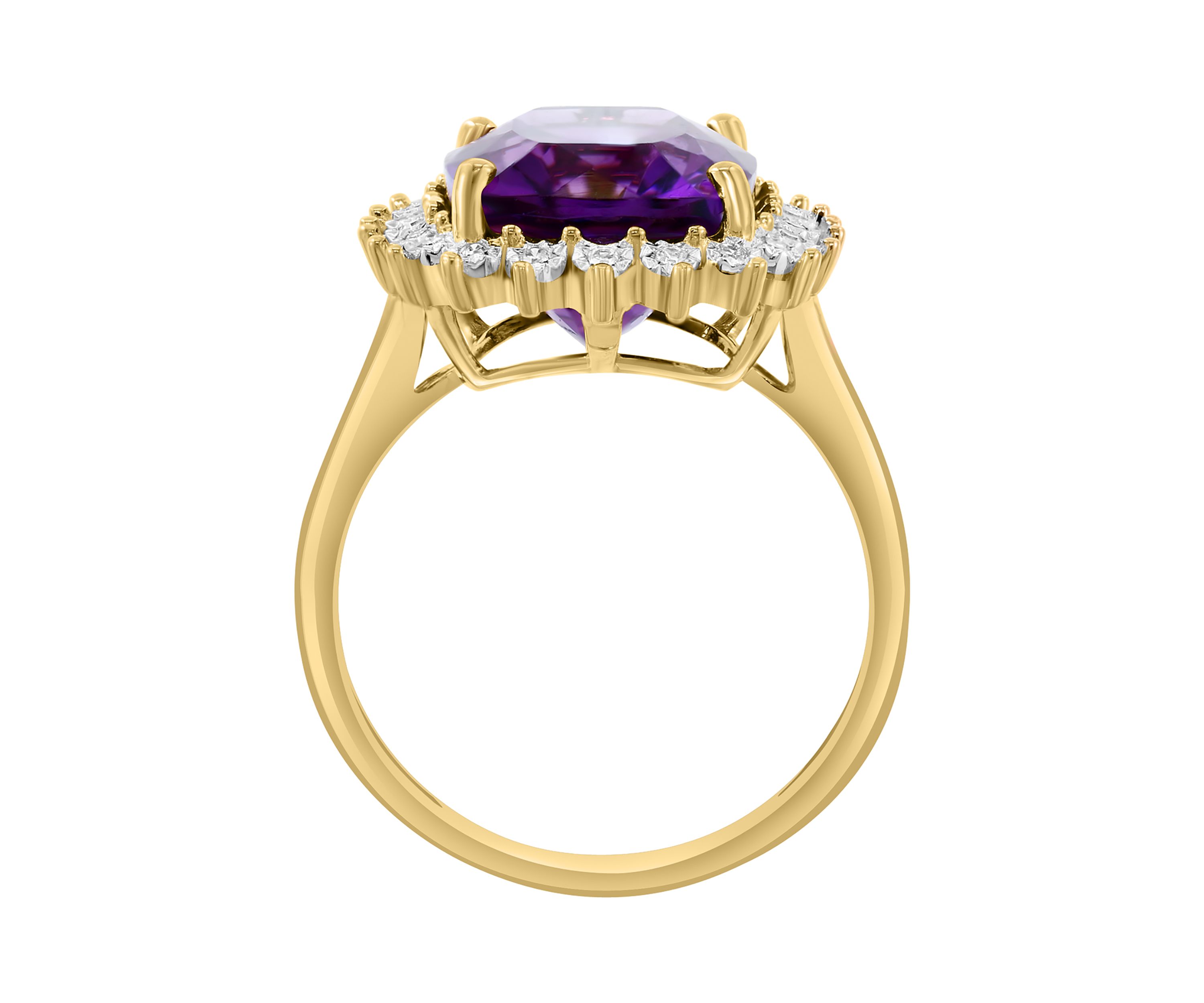 Diamond and Amethyst Ring in 14K Yellow Gold