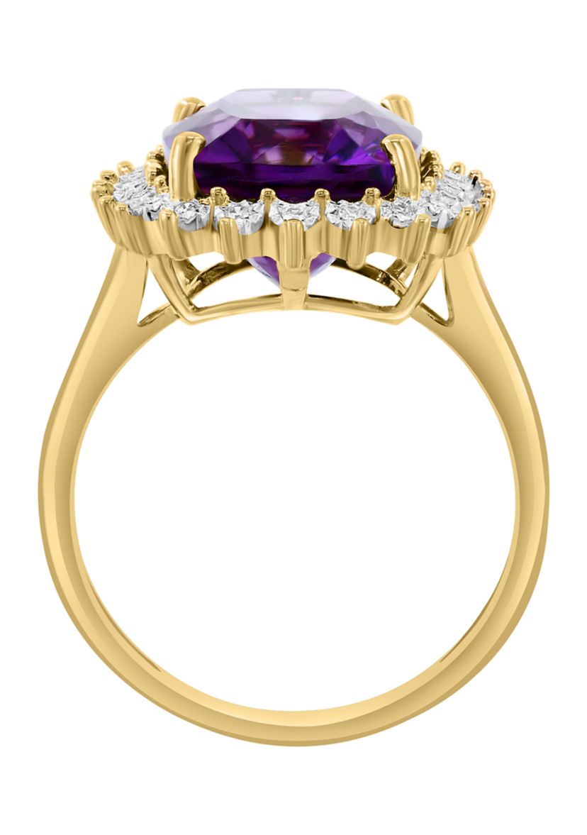 Diamond and Amethyst Ring in 14K Yellow Gold