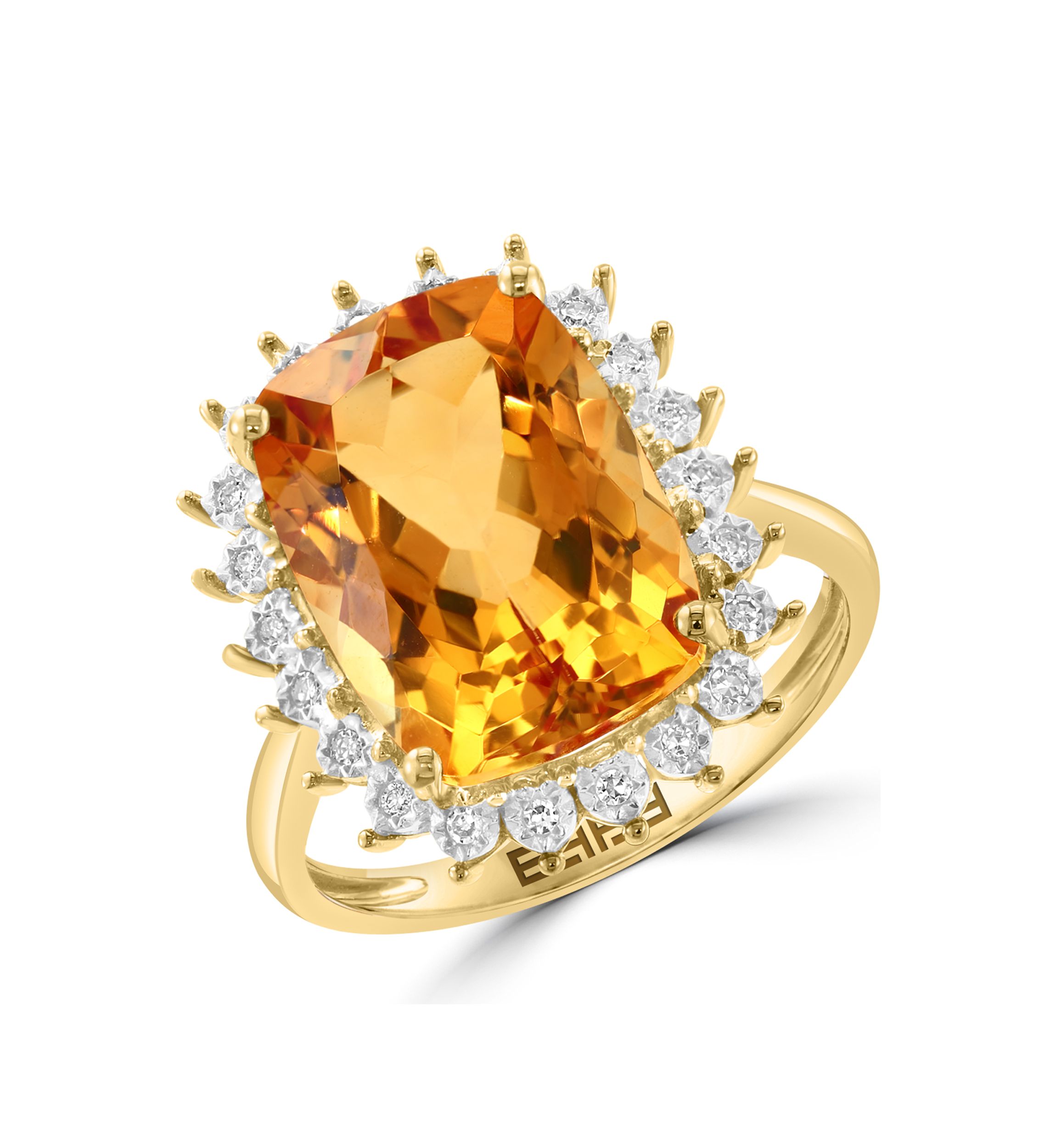 14K Yellow Gold Diamond, Citrine Ring