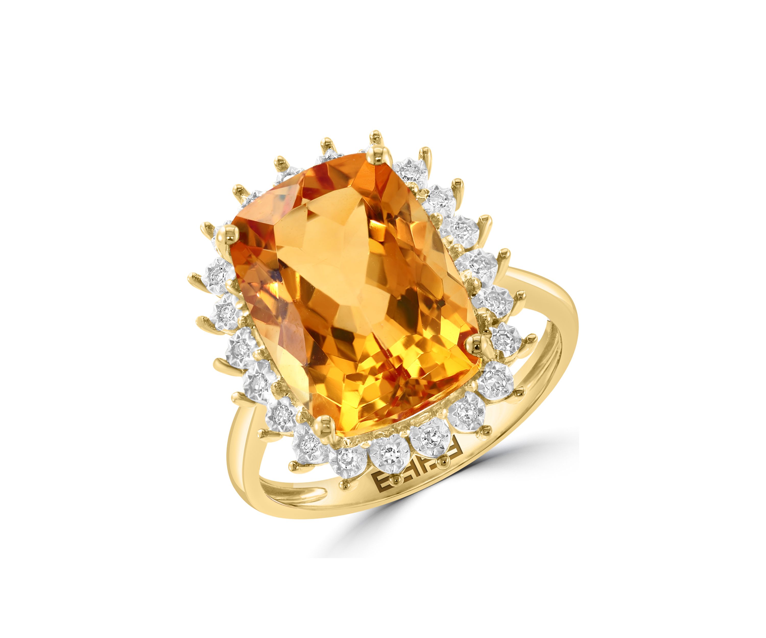 14K Yellow Gold Diamond, Citrine Ring
