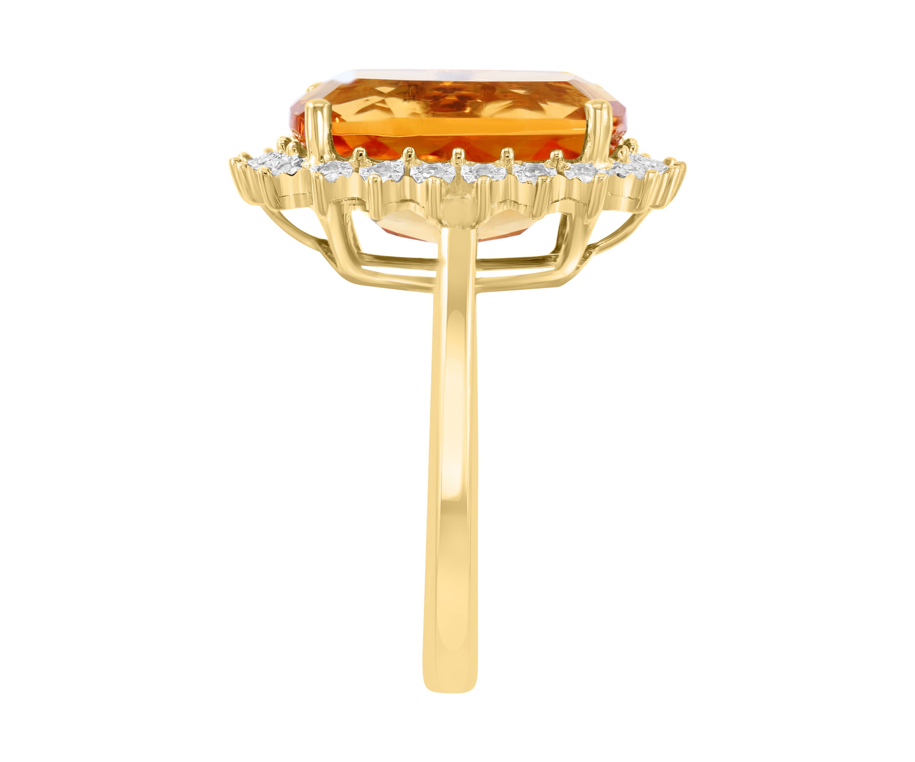 14K Yellow Gold Diamond, Citrine Ring