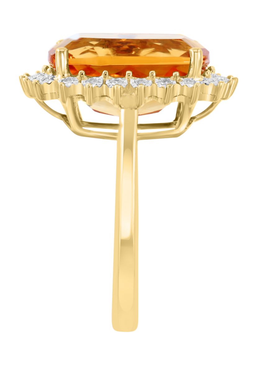 14K Yellow Gold Diamond, Citrine Ring