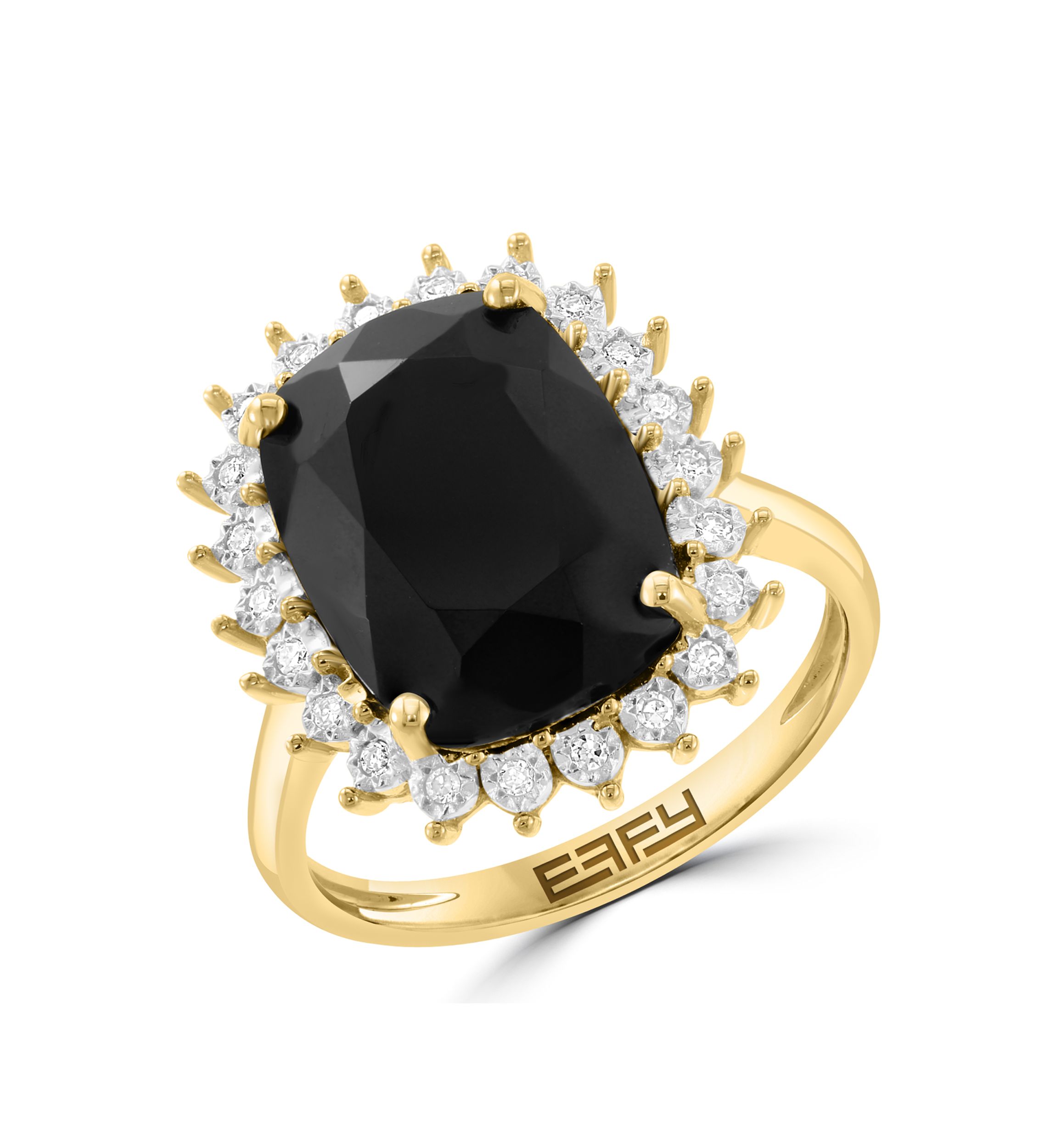 14K Yellow Gold Diamond, Onyx Ring