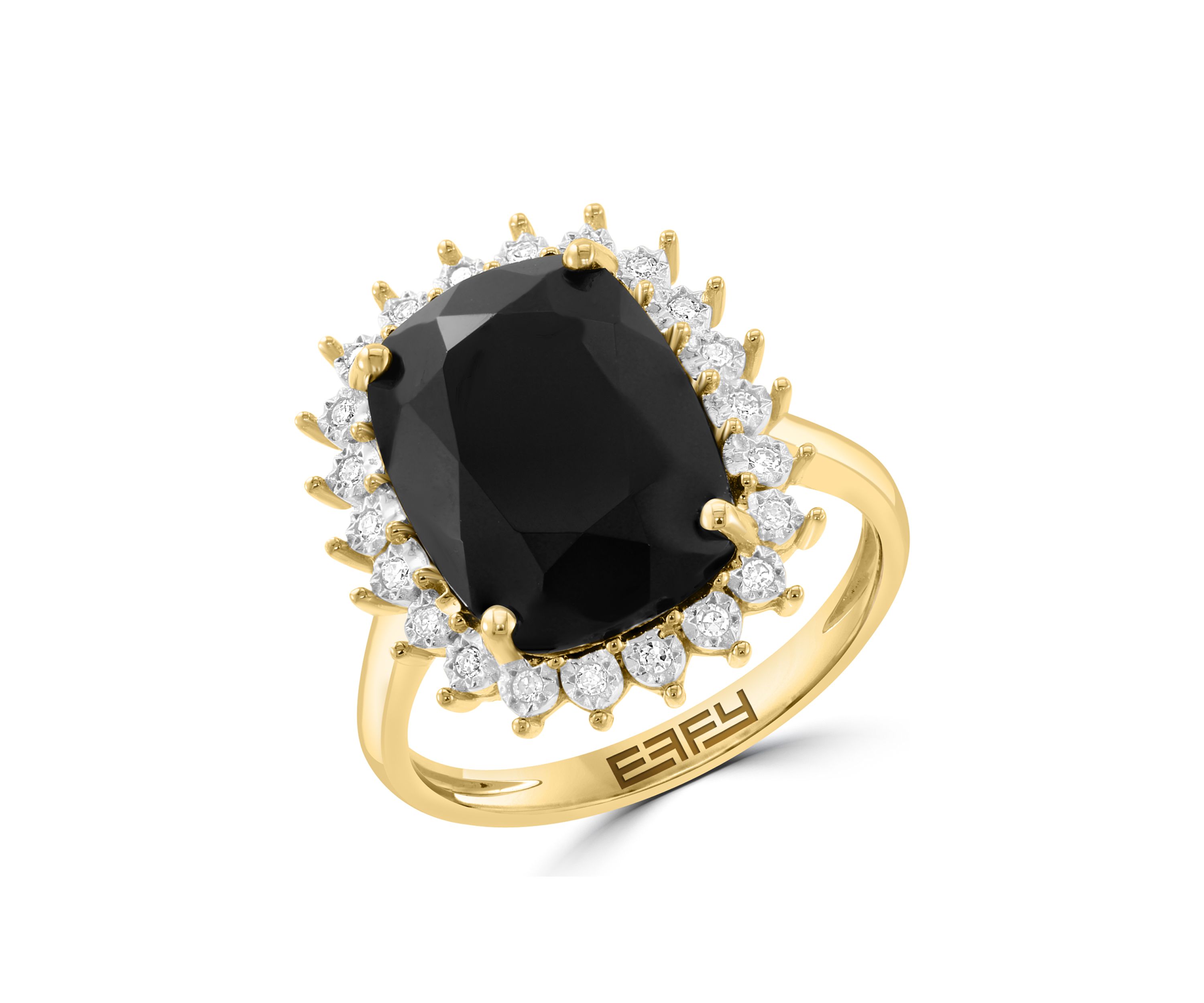 14K Yellow Gold Diamond, Onyx Ring
