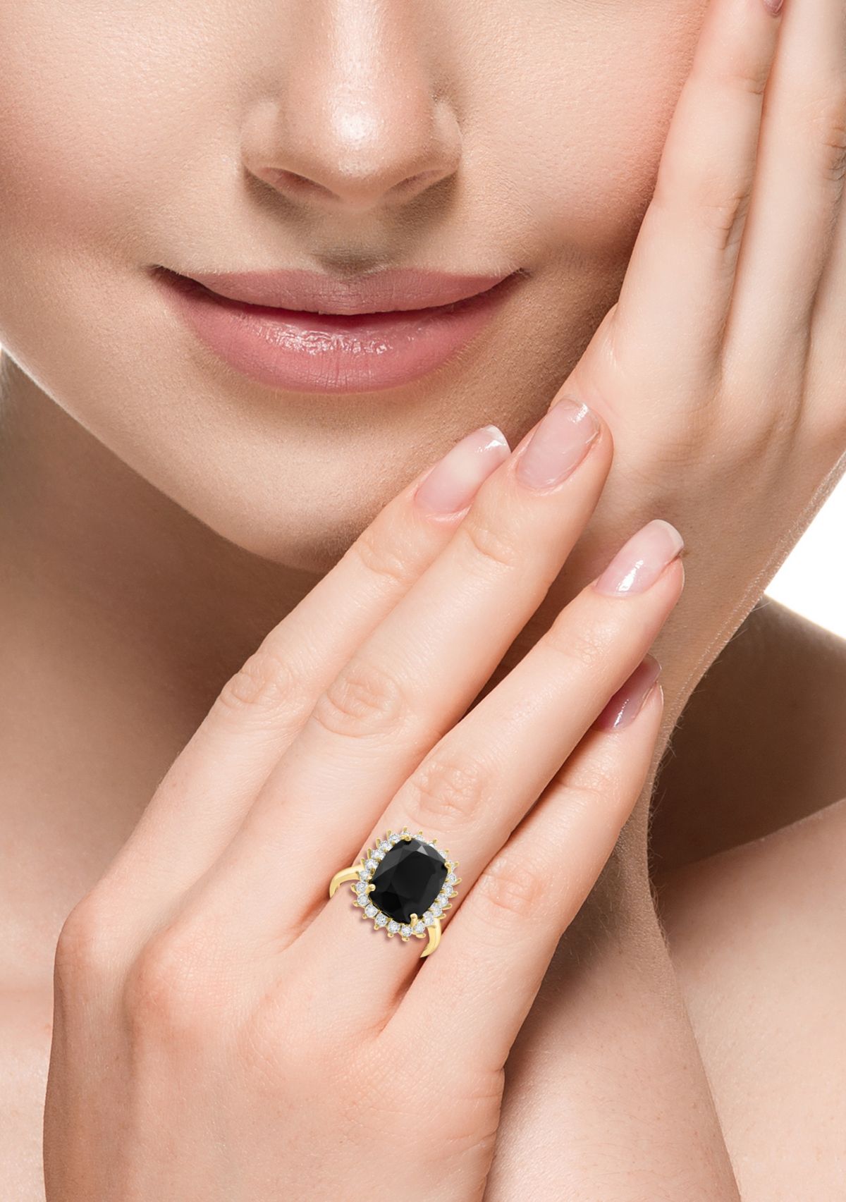 14K Yellow Gold Diamond, Onyx Ring