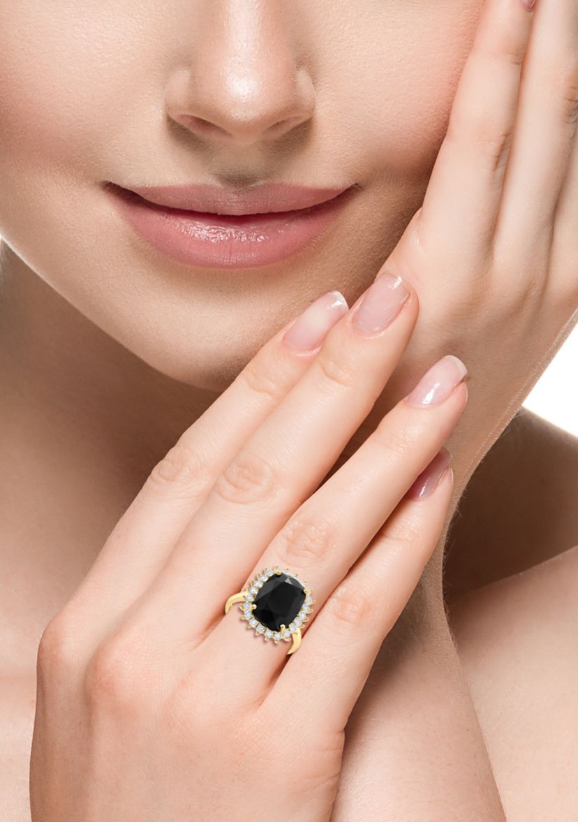 14K Yellow Gold Diamond, Onyx Ring