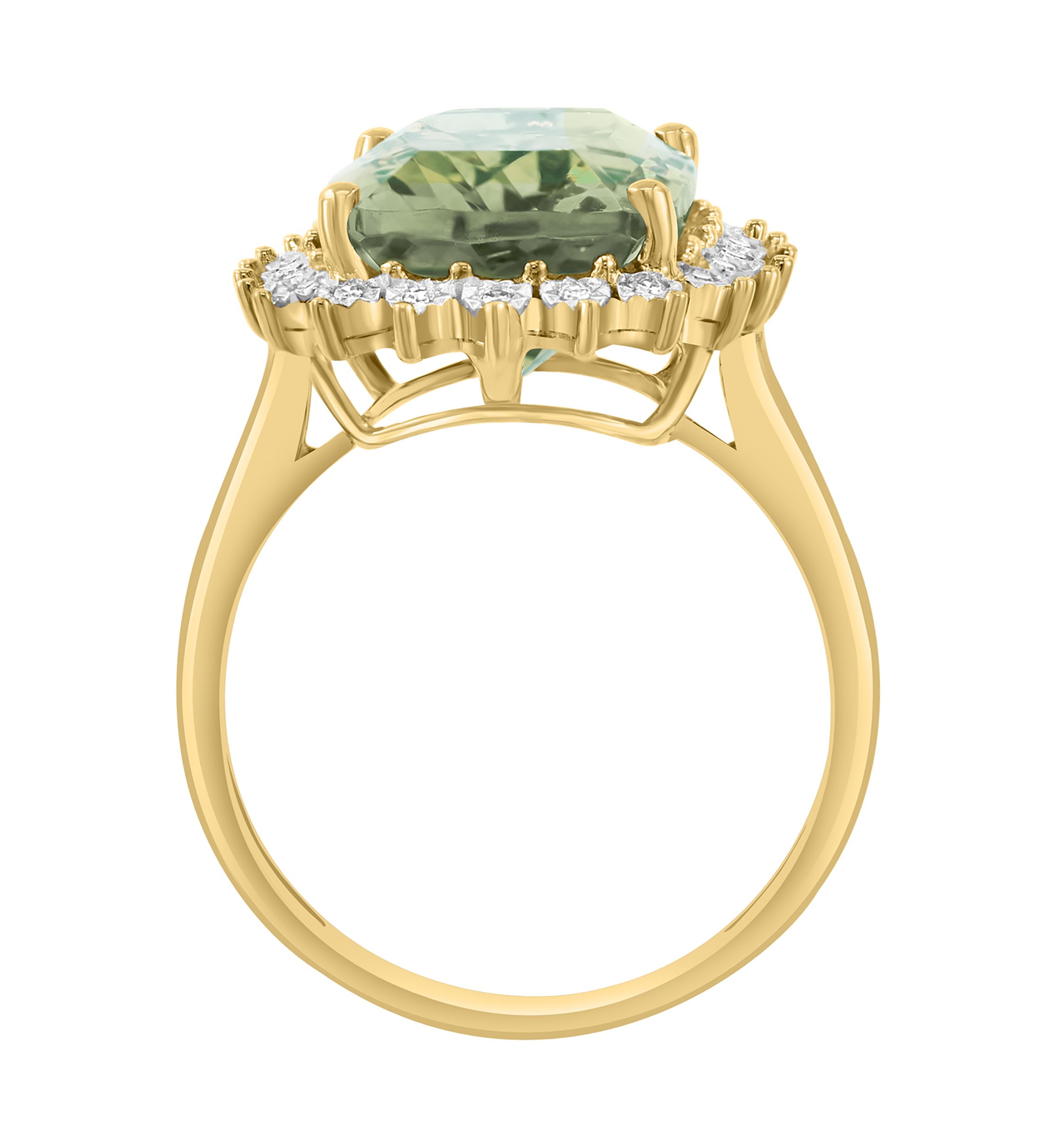 14K Yellow Gold Diamond, Green Amethyst Ring 