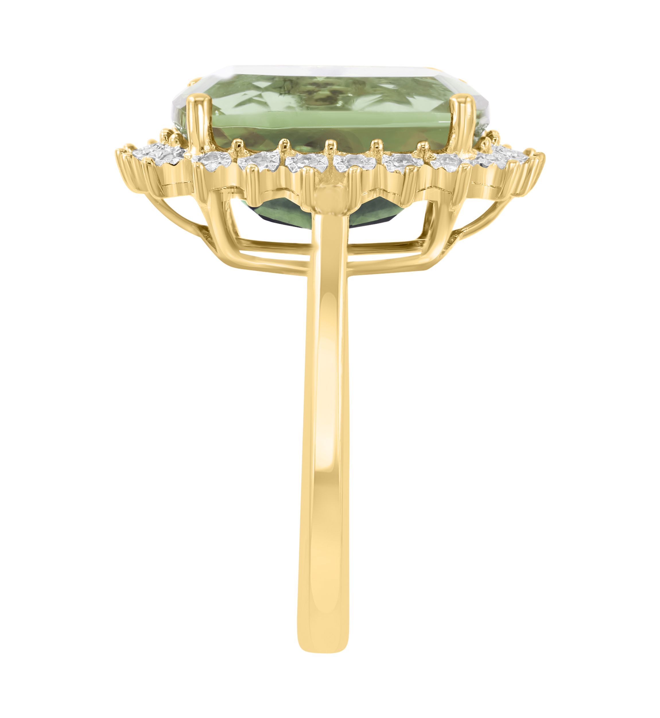14K Yellow Gold Diamond, Green Amethyst Ring 
