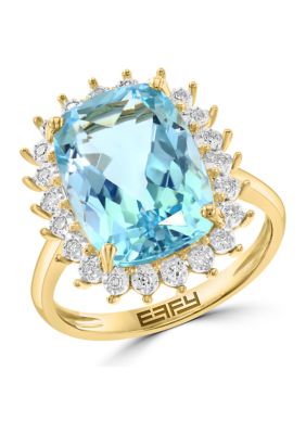 Effy 14K Yellow Gold Diamond, Sky Blue Topaz Ring, 7