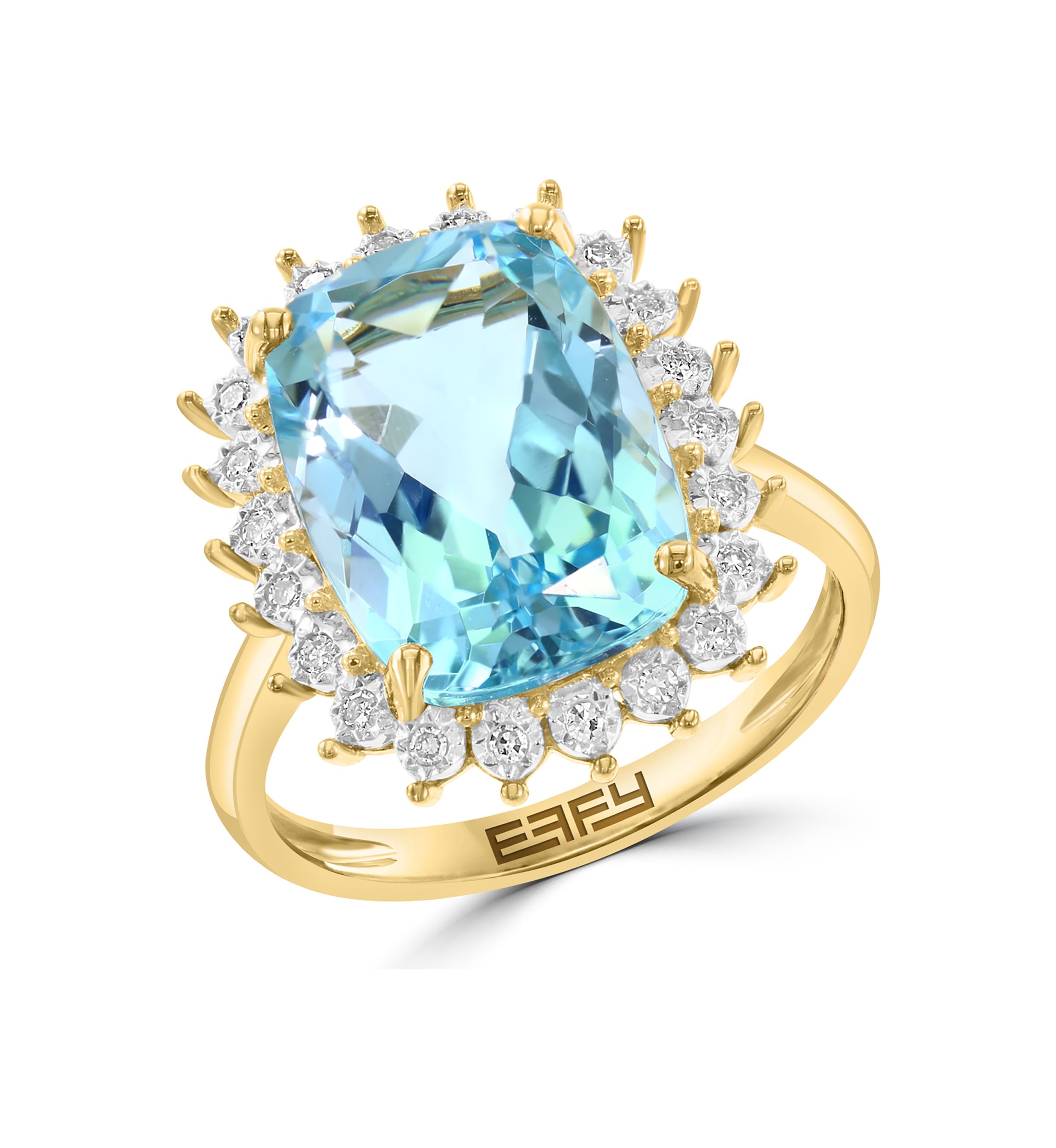 14K Yellow Gold Diamond, Sky Blue Topaz Ring