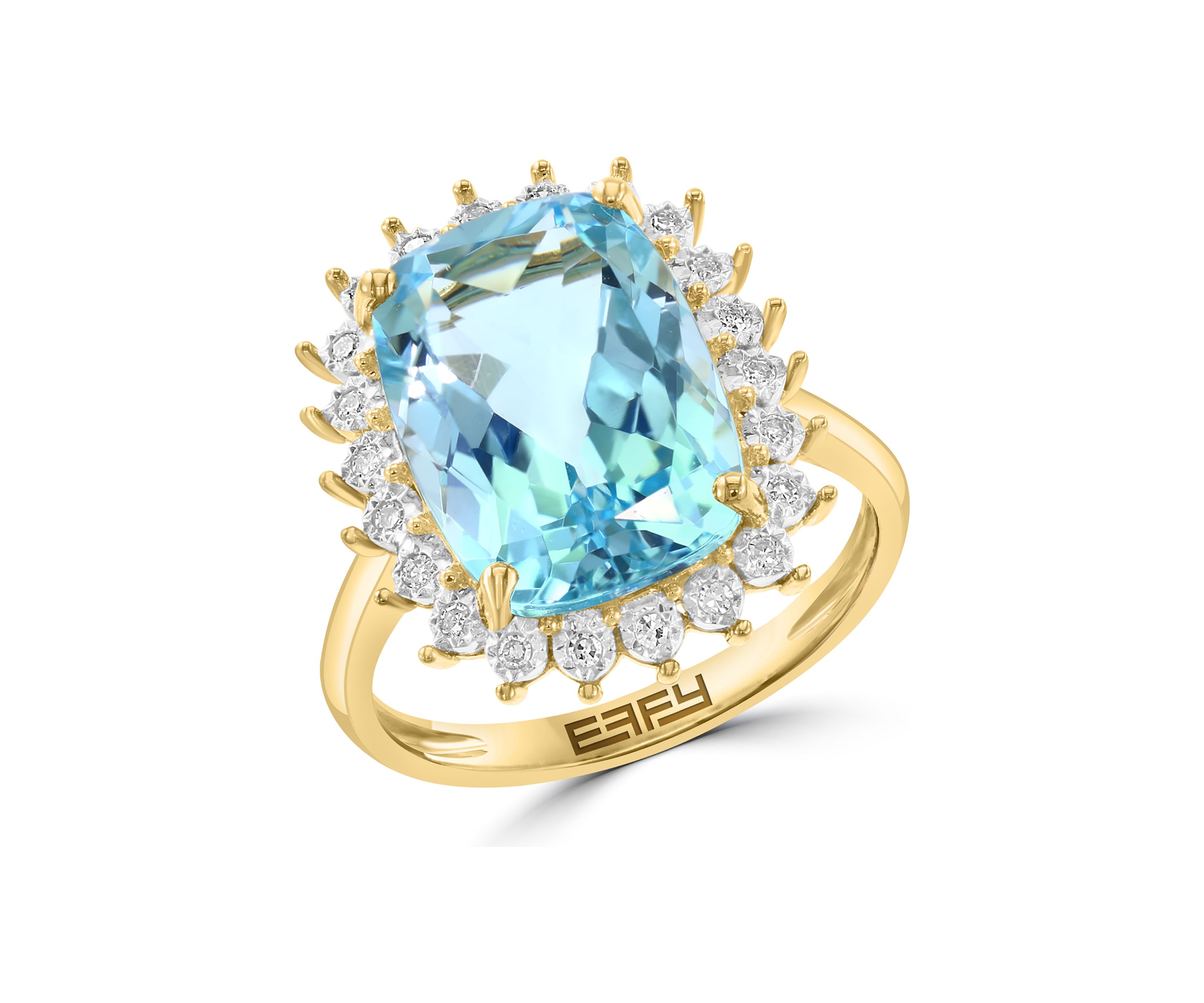 14K Yellow Gold Diamond, Sky Blue Topaz Ring