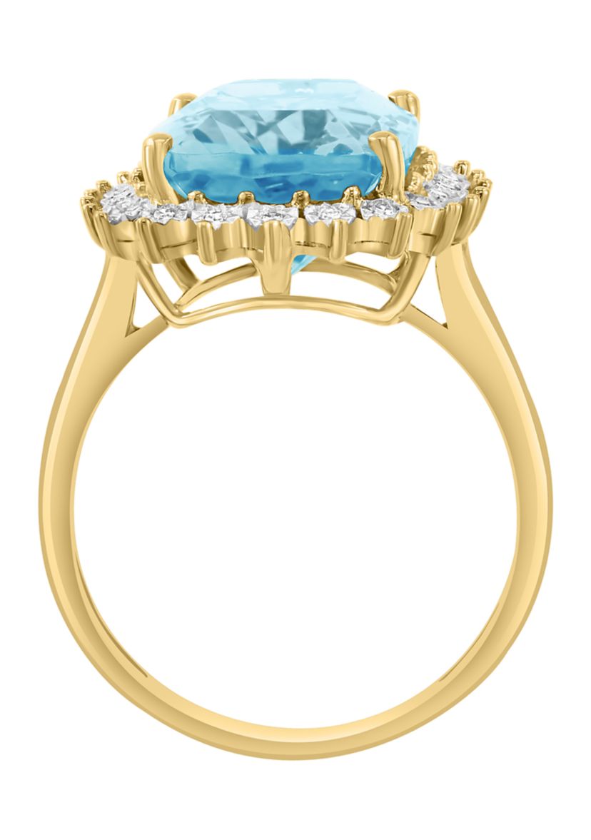 14K Yellow Gold Diamond, Sky Blue Topaz Ring