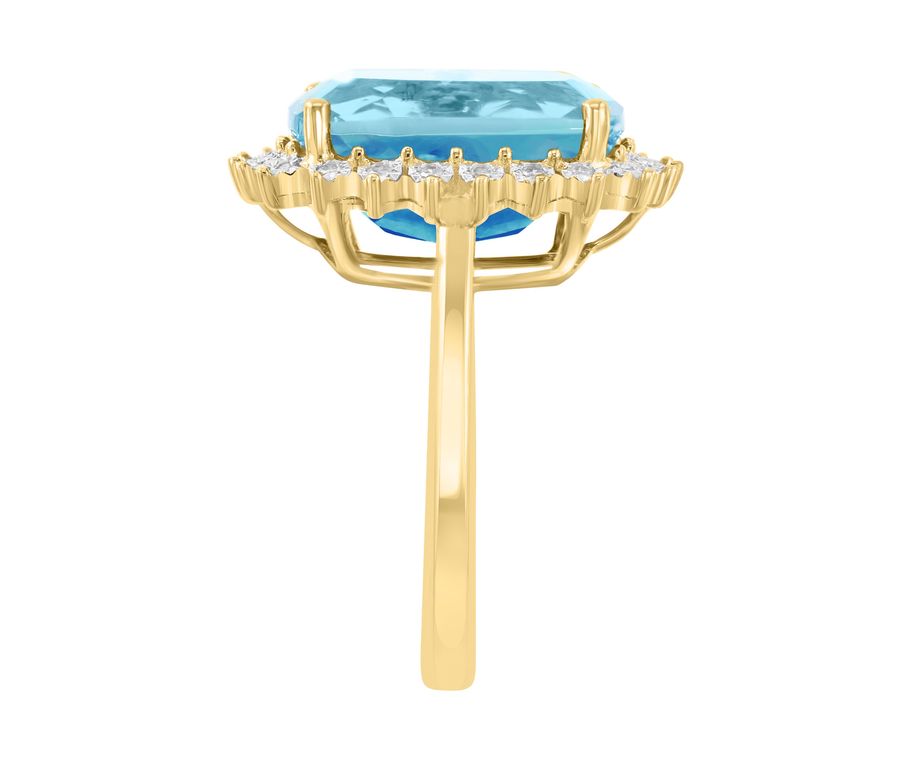 14K Yellow Gold Diamond, Sky Blue Topaz Ring