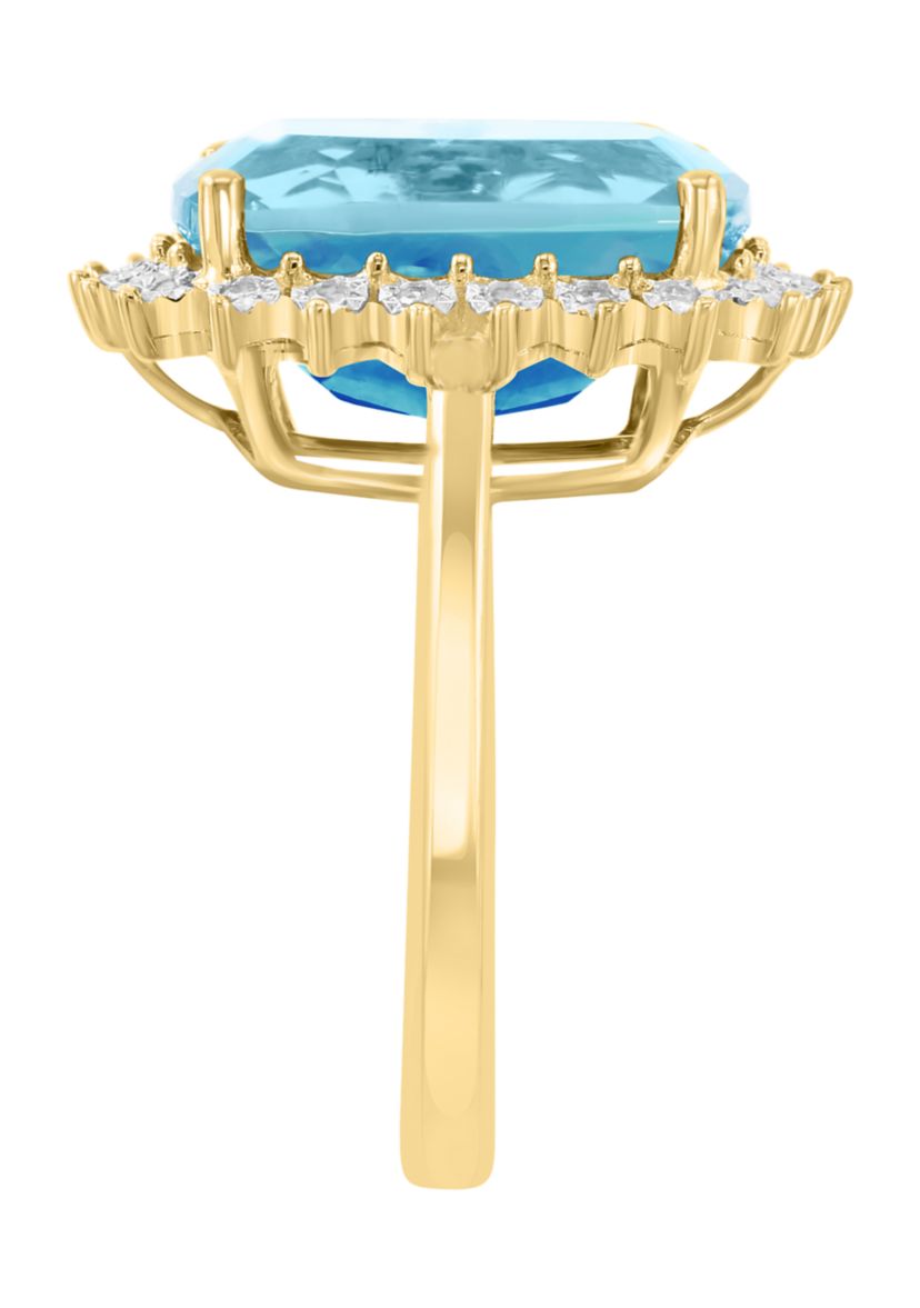 14K Yellow Gold Diamond, Sky Blue Topaz Ring