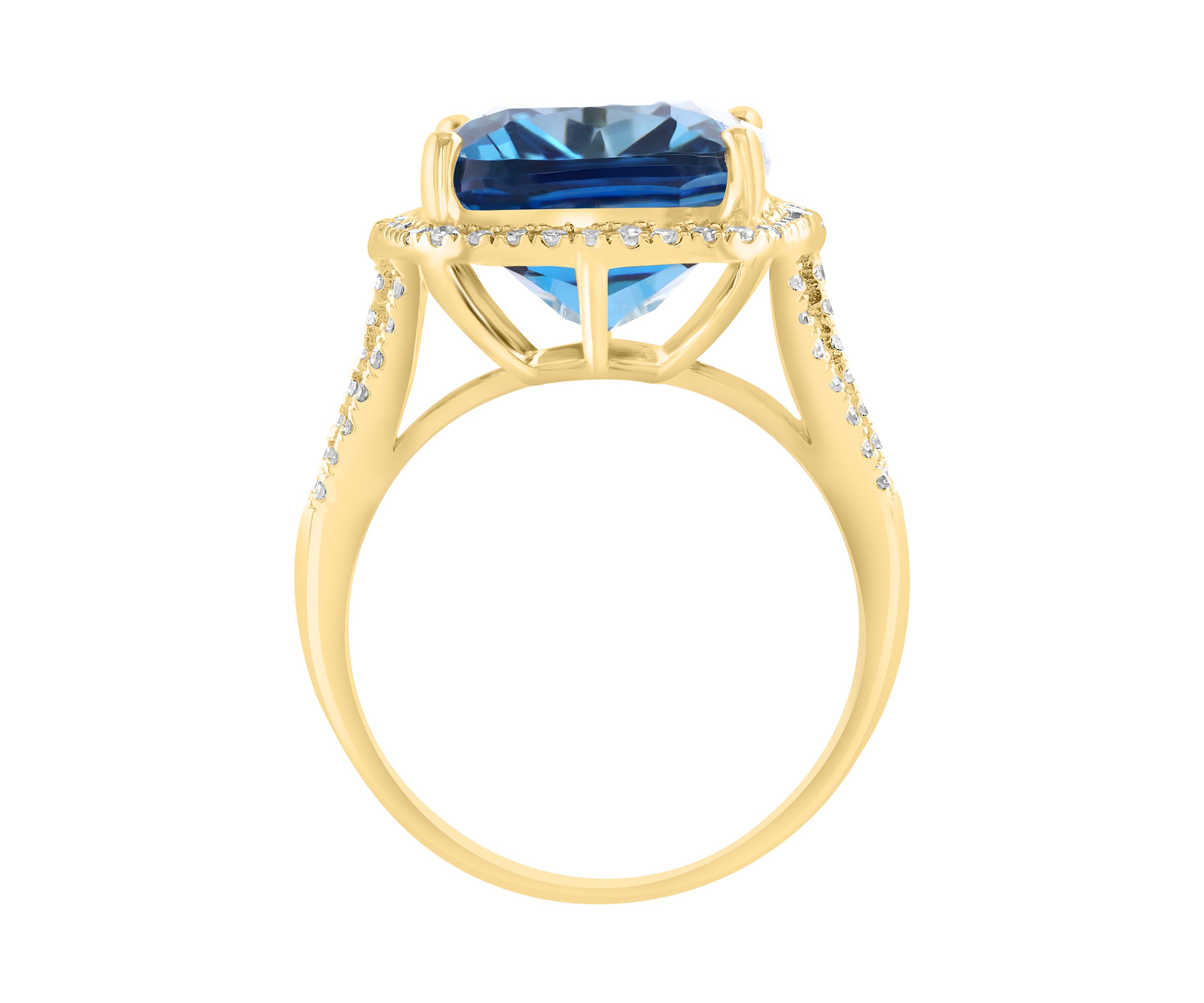 3/8 ct. t.w. Diamond and London Blue Topaz Cushion Ring in 14K Yellow Gold
