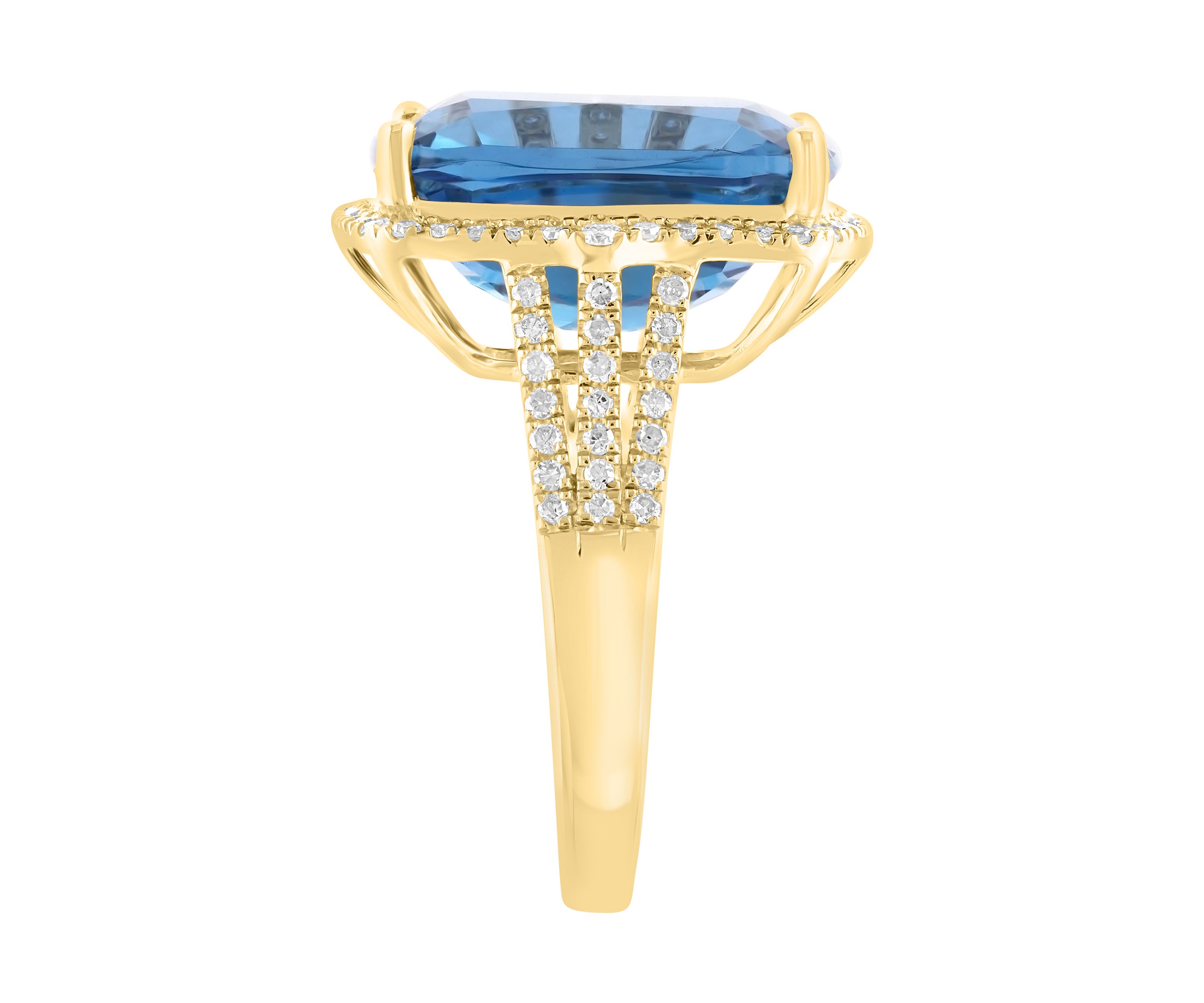 3/8 ct. t.w. Diamond and London Blue Topaz Cushion Ring in 14K Yellow Gold