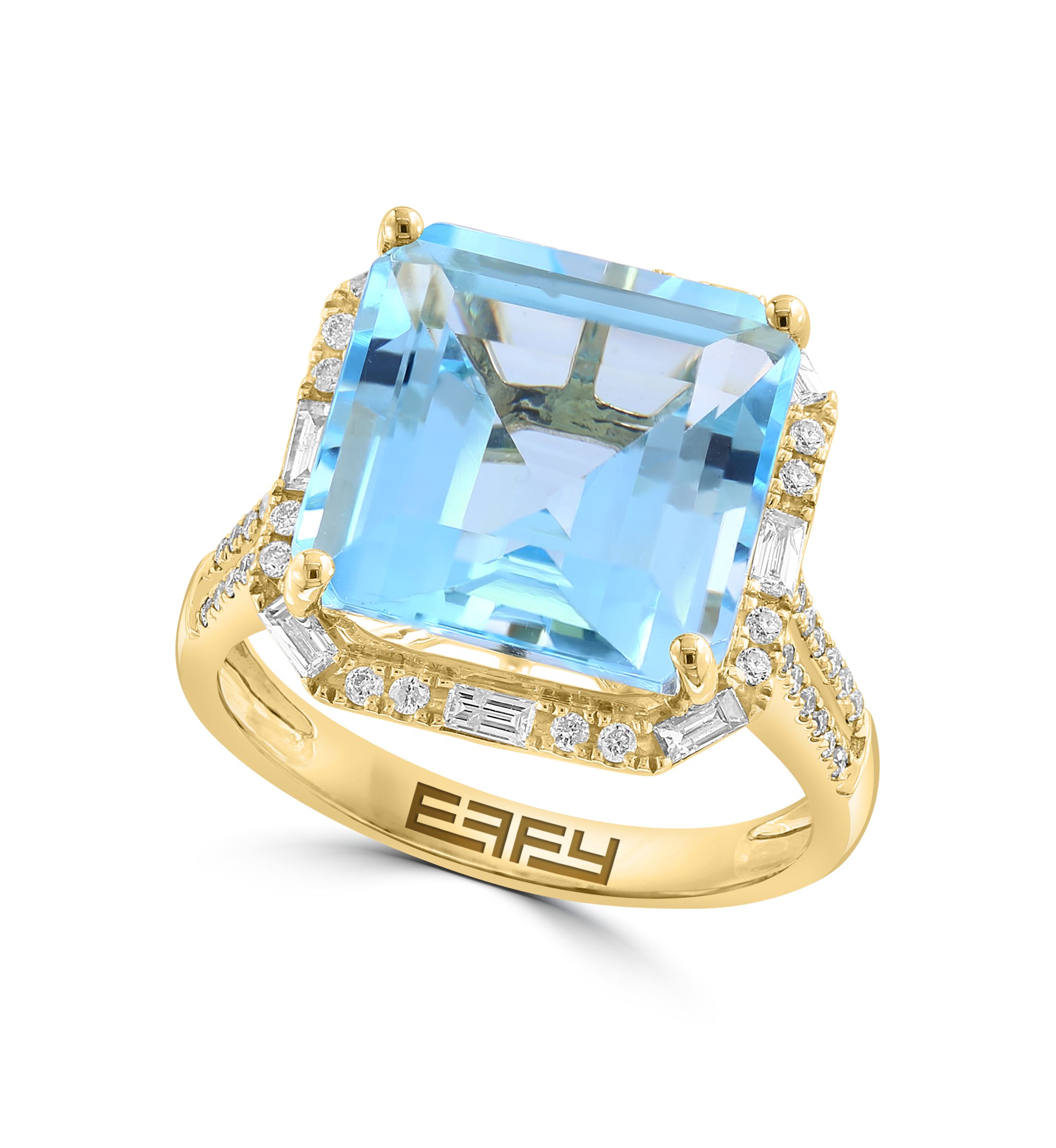 3/8 ct. t.w. Diamond, 10.45 ct. t.w. Blue Topaz Ring in 14K Yellow Gold