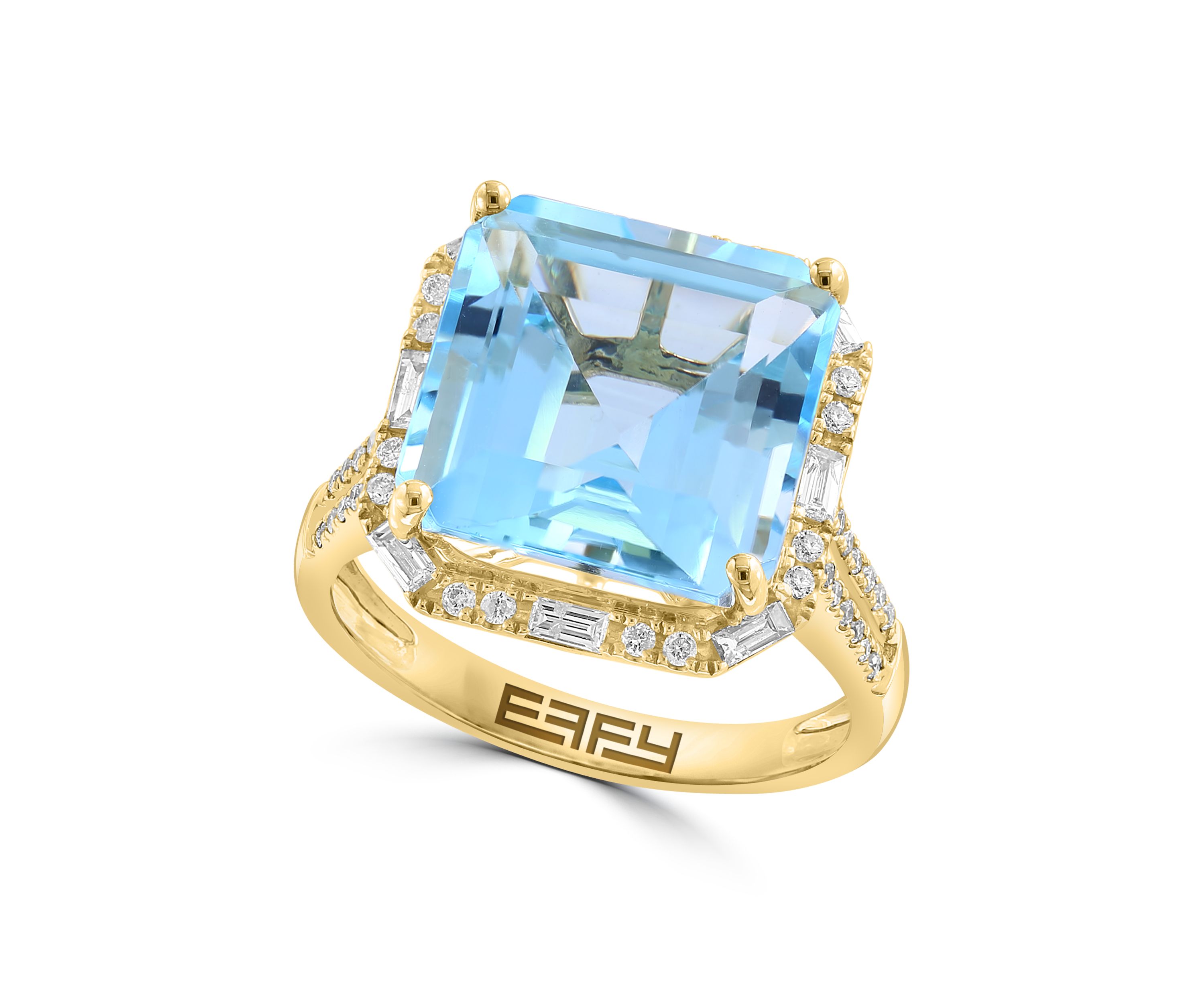 3/8 ct. t.w. Diamond, 10.45 ct. t.w. Blue Topaz Ring in 14K Yellow Gold
