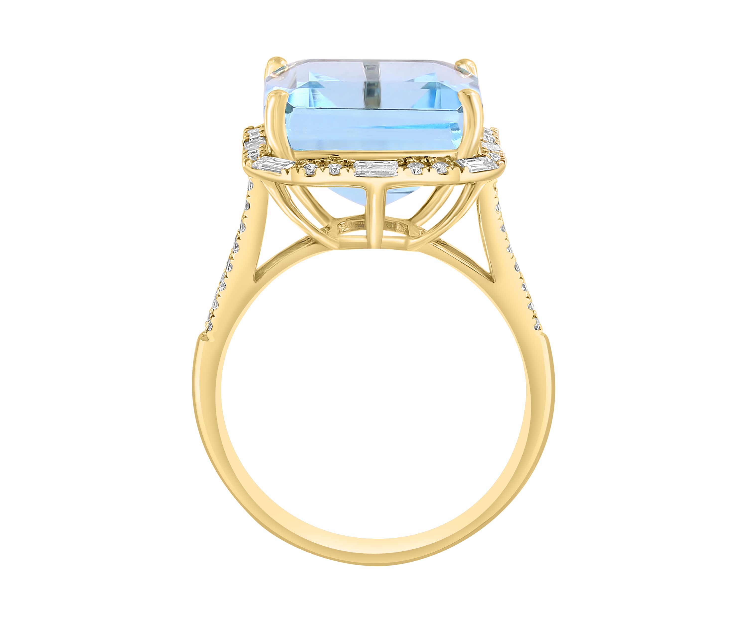 3/8 ct. t.w. Diamond, 10.45 ct. t.w. Blue Topaz Ring in 14K Yellow Gold