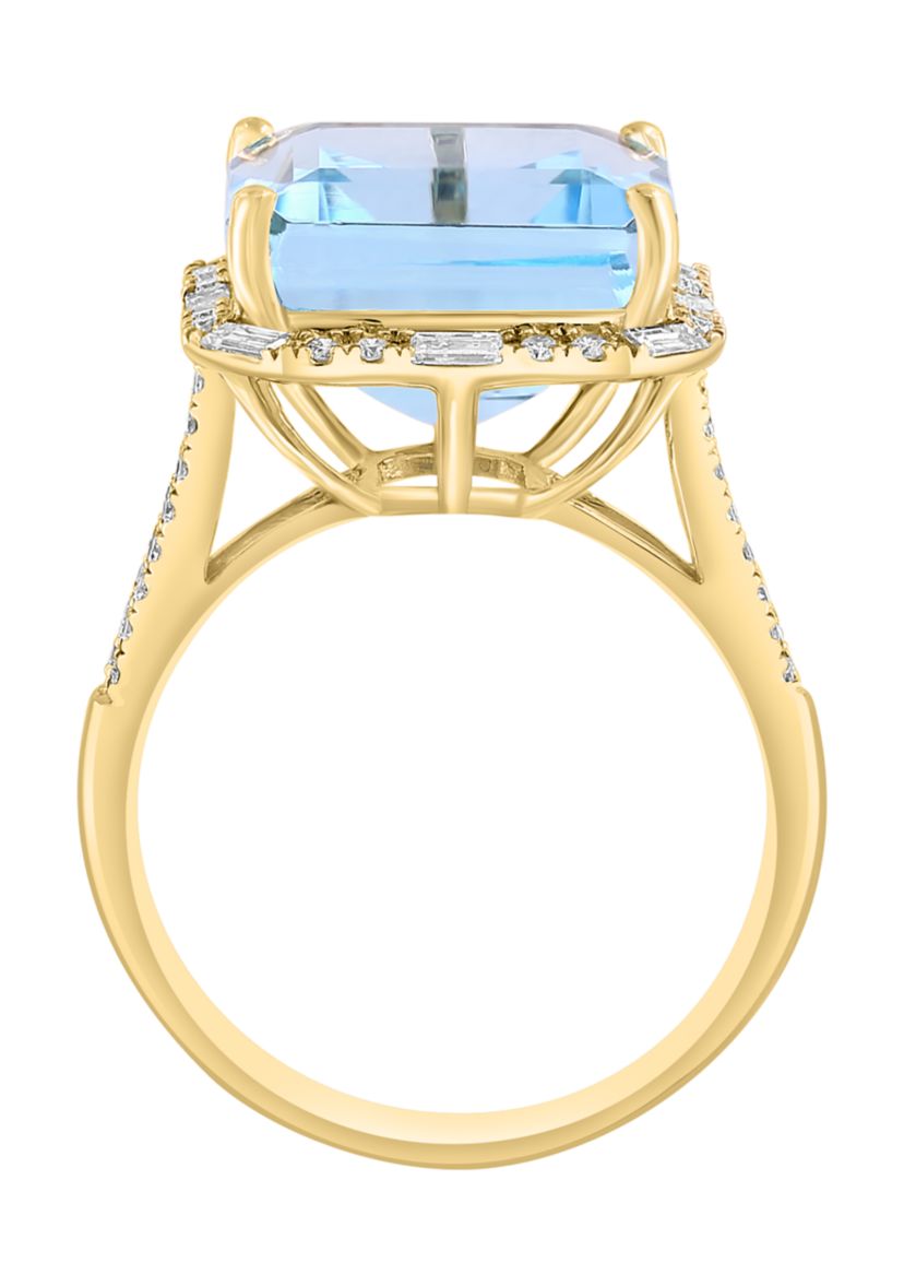 3/8 ct. t.w. Diamond, 10.45 ct. t.w. Blue Topaz Ring in 14K Yellow Gold