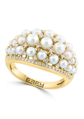 Effy Diamond And Freshwater Pearl Ring In 14K Yellow Gold