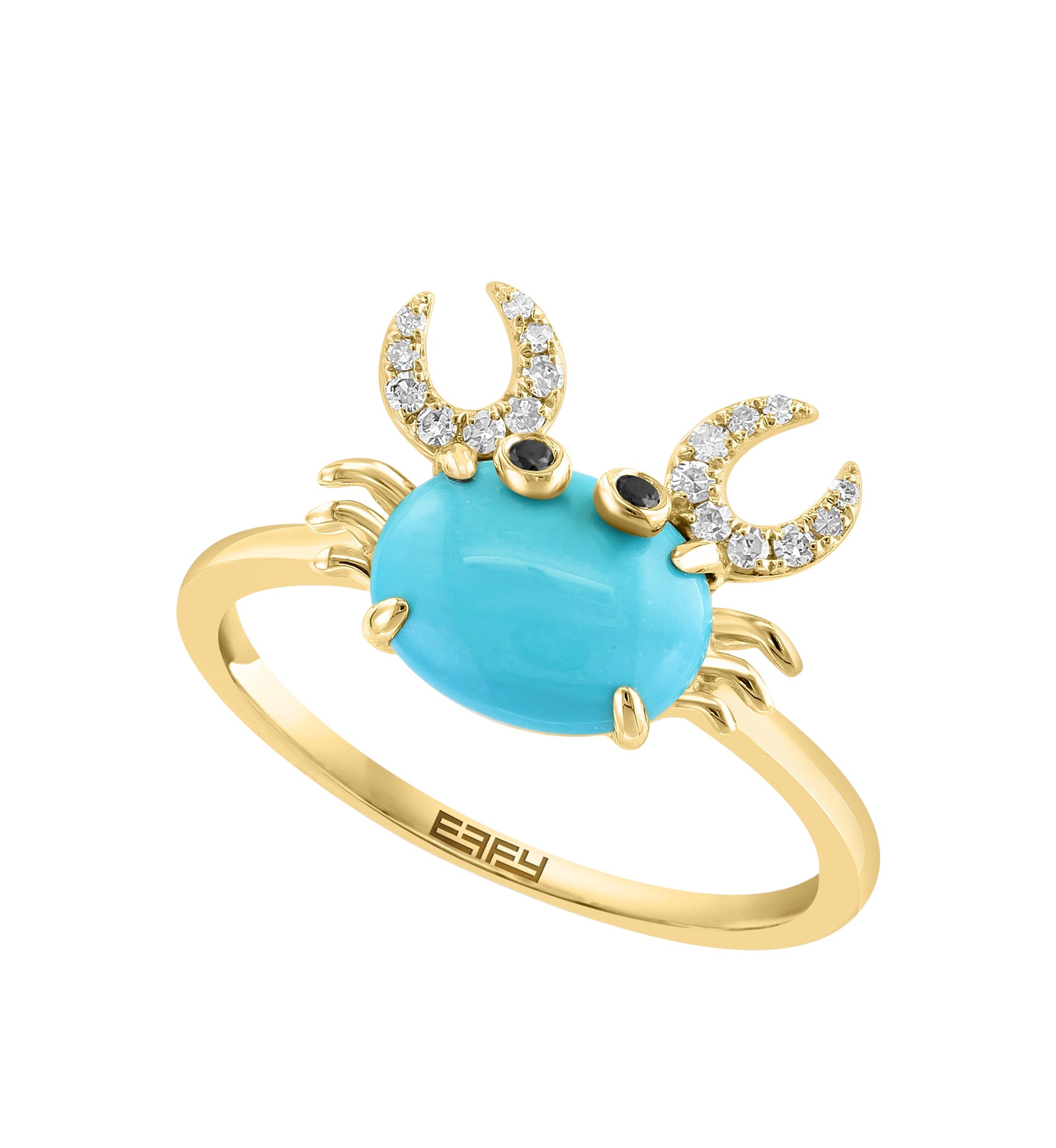 Diamond, Black Diamond, Turquoise Crab Ring in 14K Yellow Gold