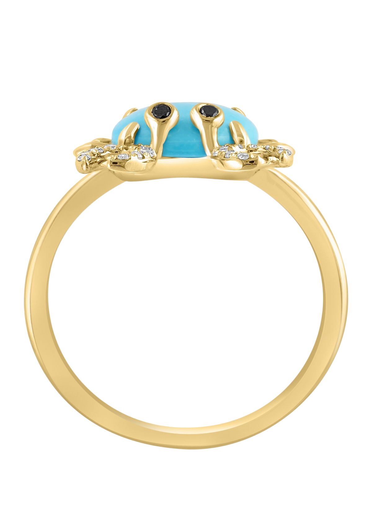 Diamond, Black Diamond, Turquoise Crab Ring in 14K Yellow Gold