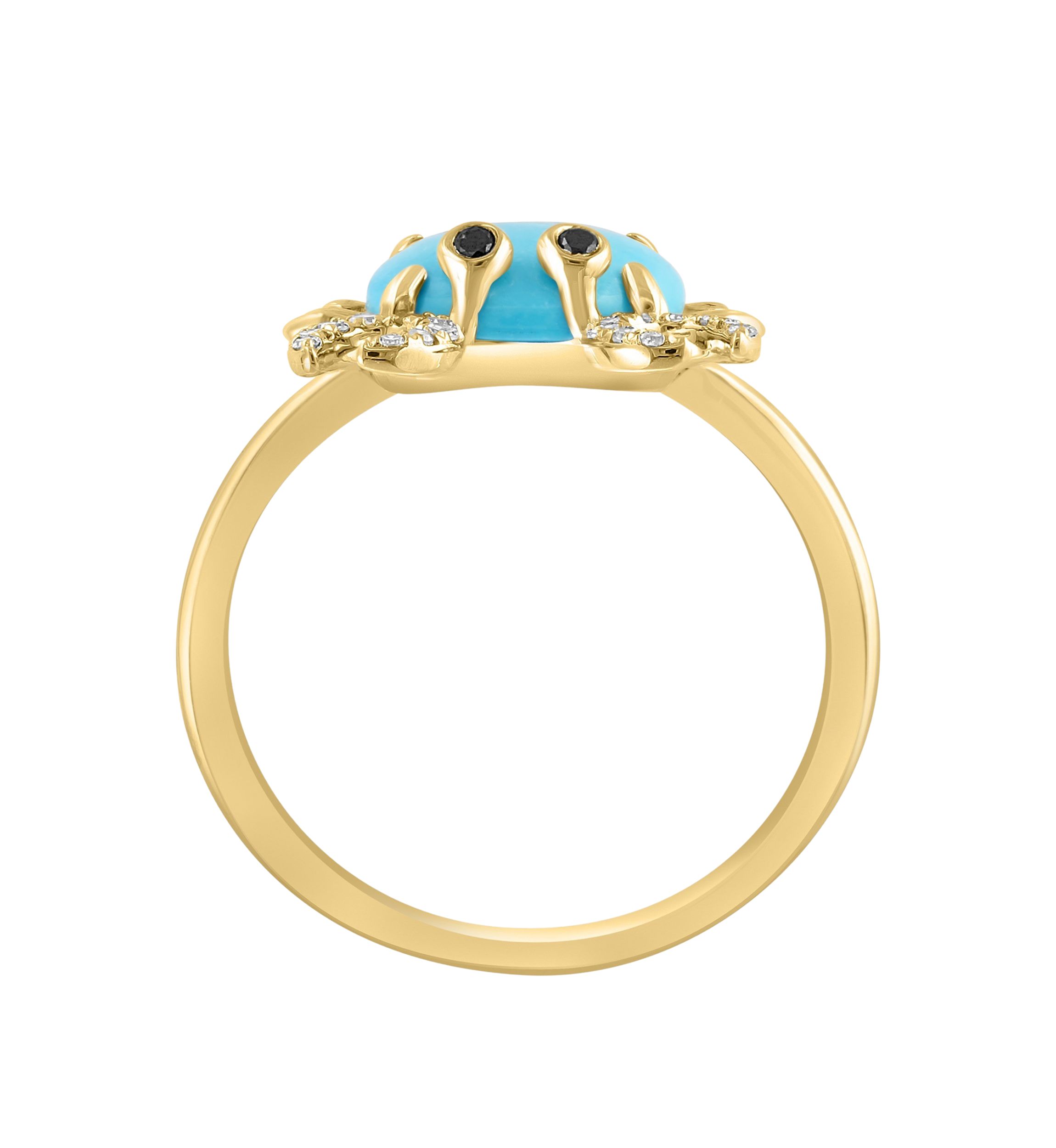 Diamond, Black Diamond, Turquoise Crab Ring in 14K Yellow Gold