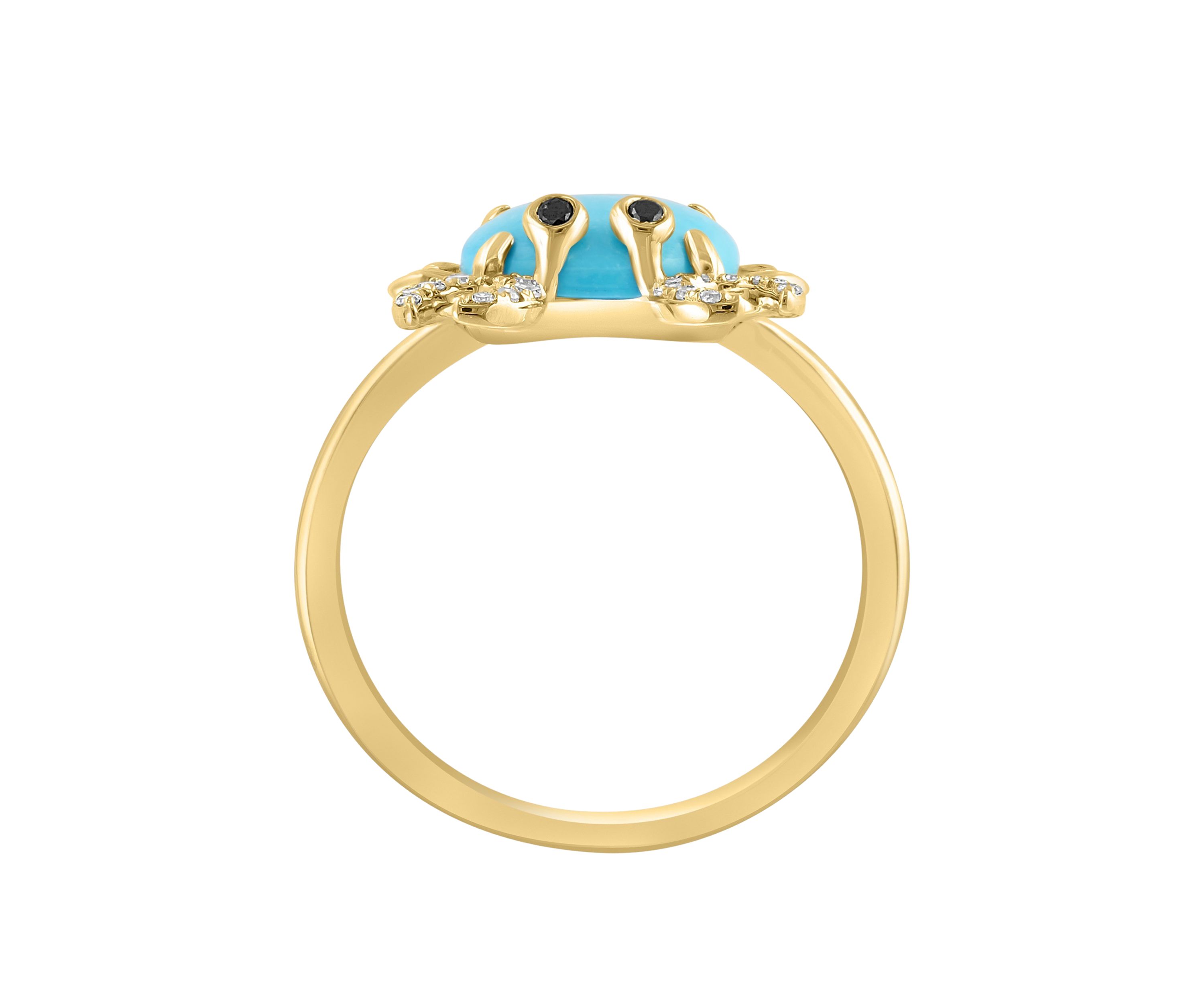 Diamond, Black Diamond, Turquoise Crab Ring in 14K Yellow Gold