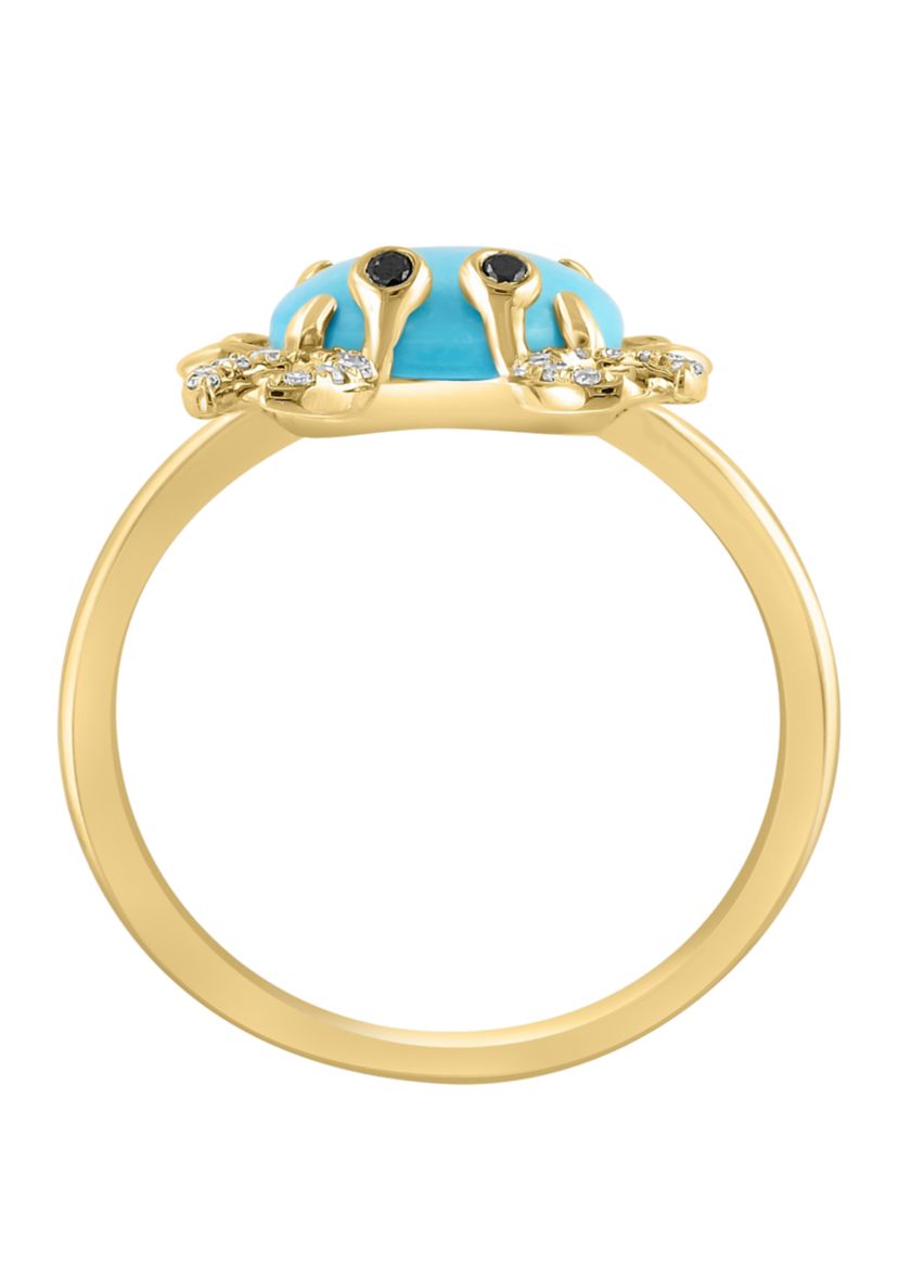 Diamond, Black Diamond, Turquoise Crab Ring in 14K Yellow Gold