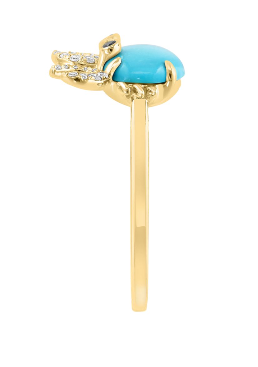 Diamond, Black Diamond, Turquoise Crab Ring in 14K Yellow Gold