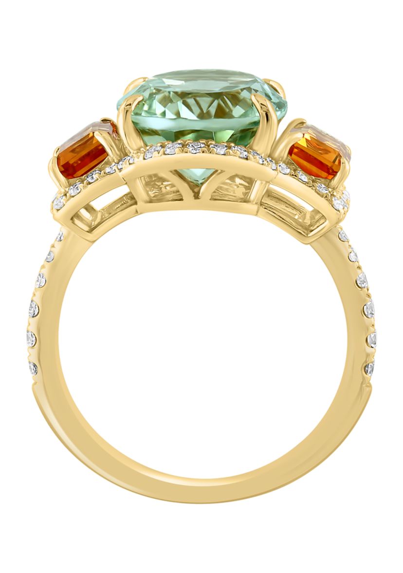 3/8 ct. t.w. Diamond, Green Amethyst, Citrine Ring in 14K Yellow Gold