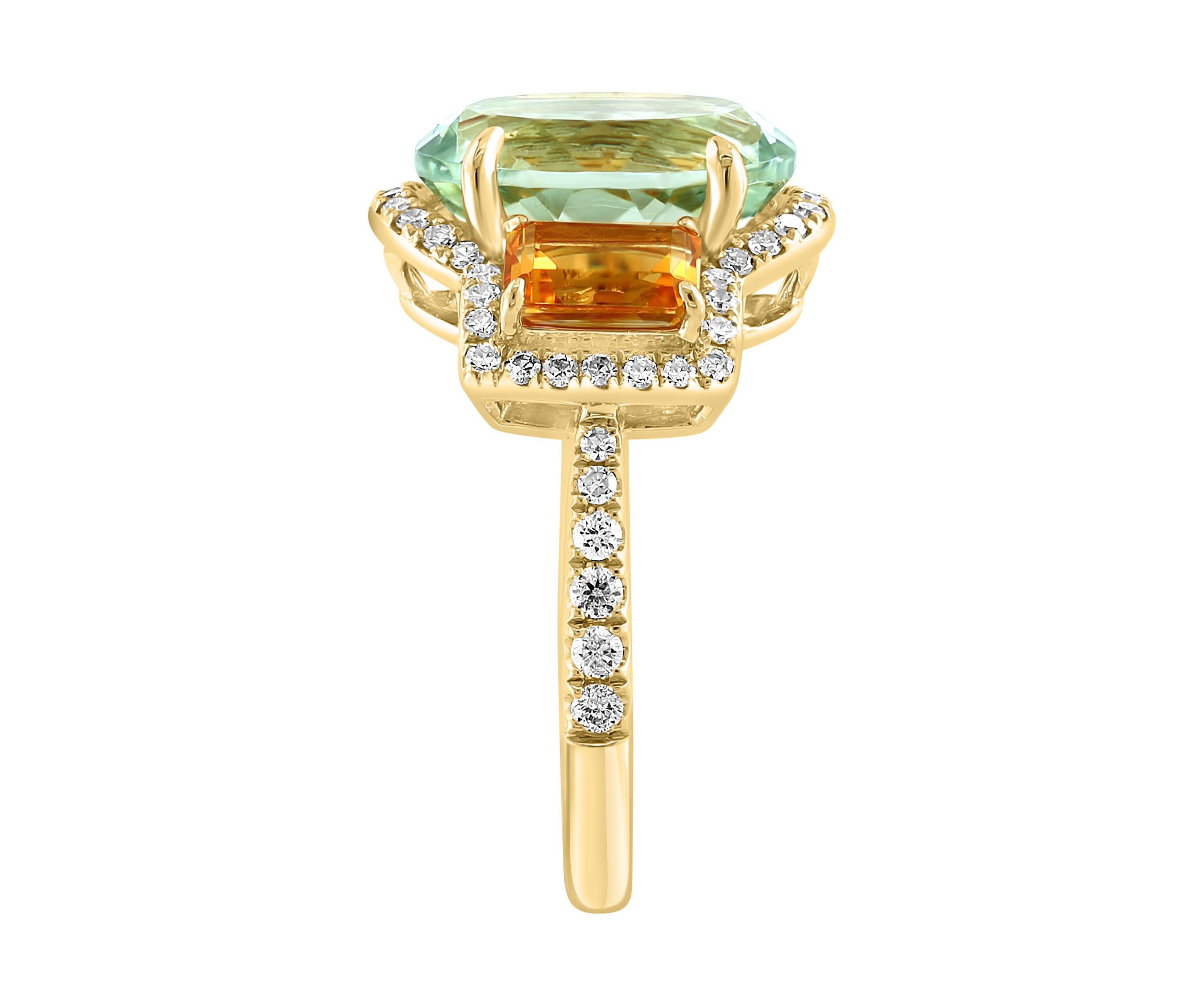 3/8 ct. t.w. Diamond, Green Amethyst, Citrine Ring in 14K Yellow Gold
