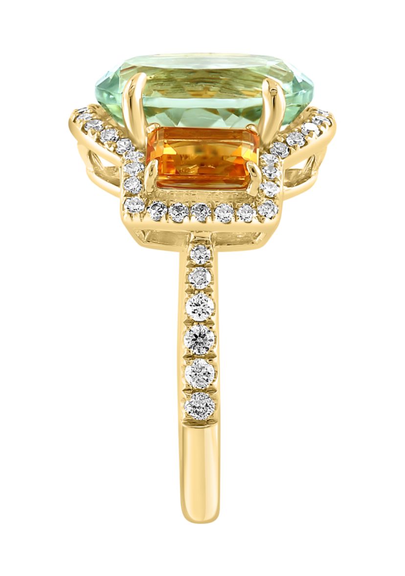 3/8 ct. t.w. Diamond, Green Amethyst, Citrine Ring in 14K Yellow Gold