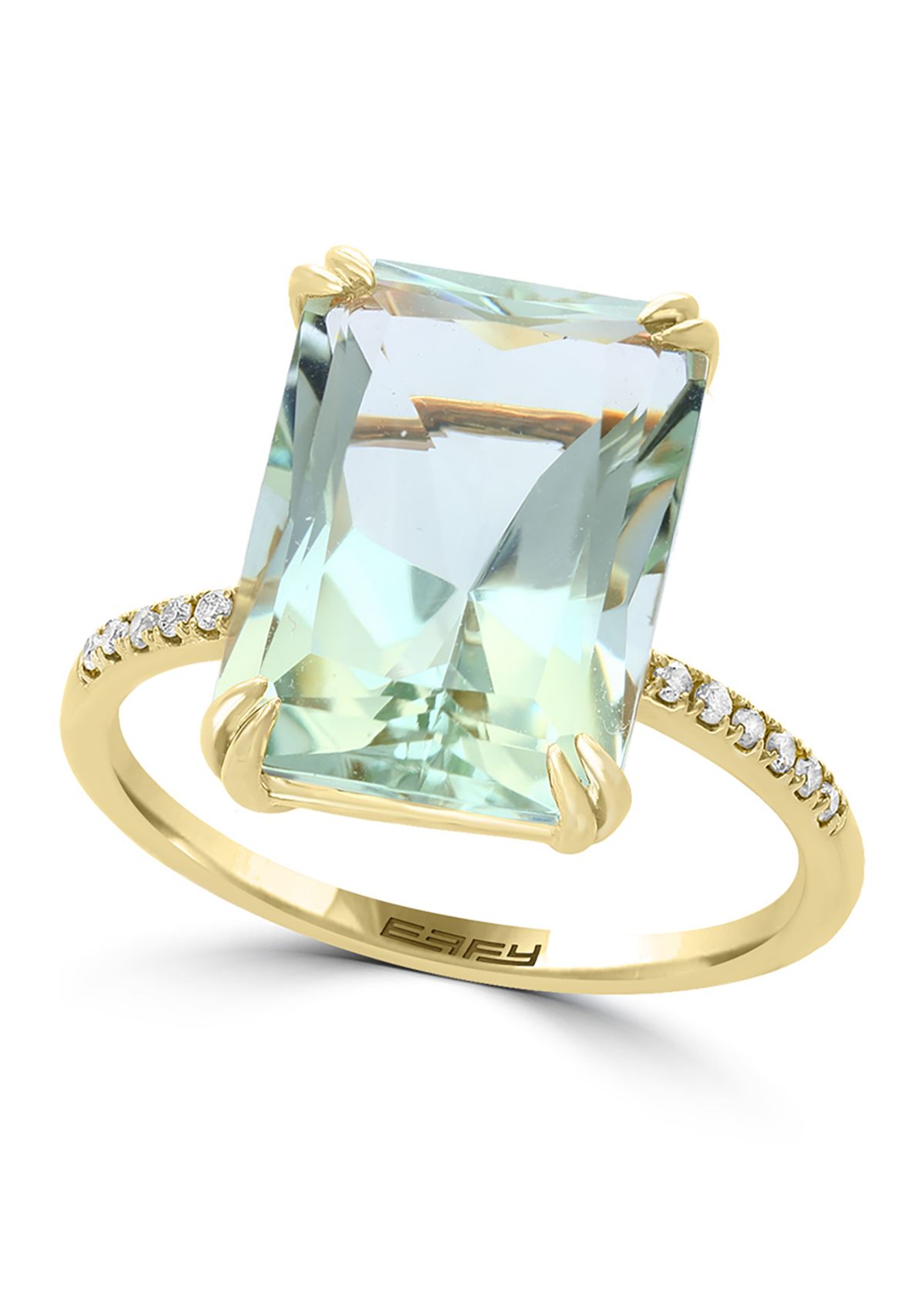 Diamond and Green Amethyst Ring in 14K Yellow Gold