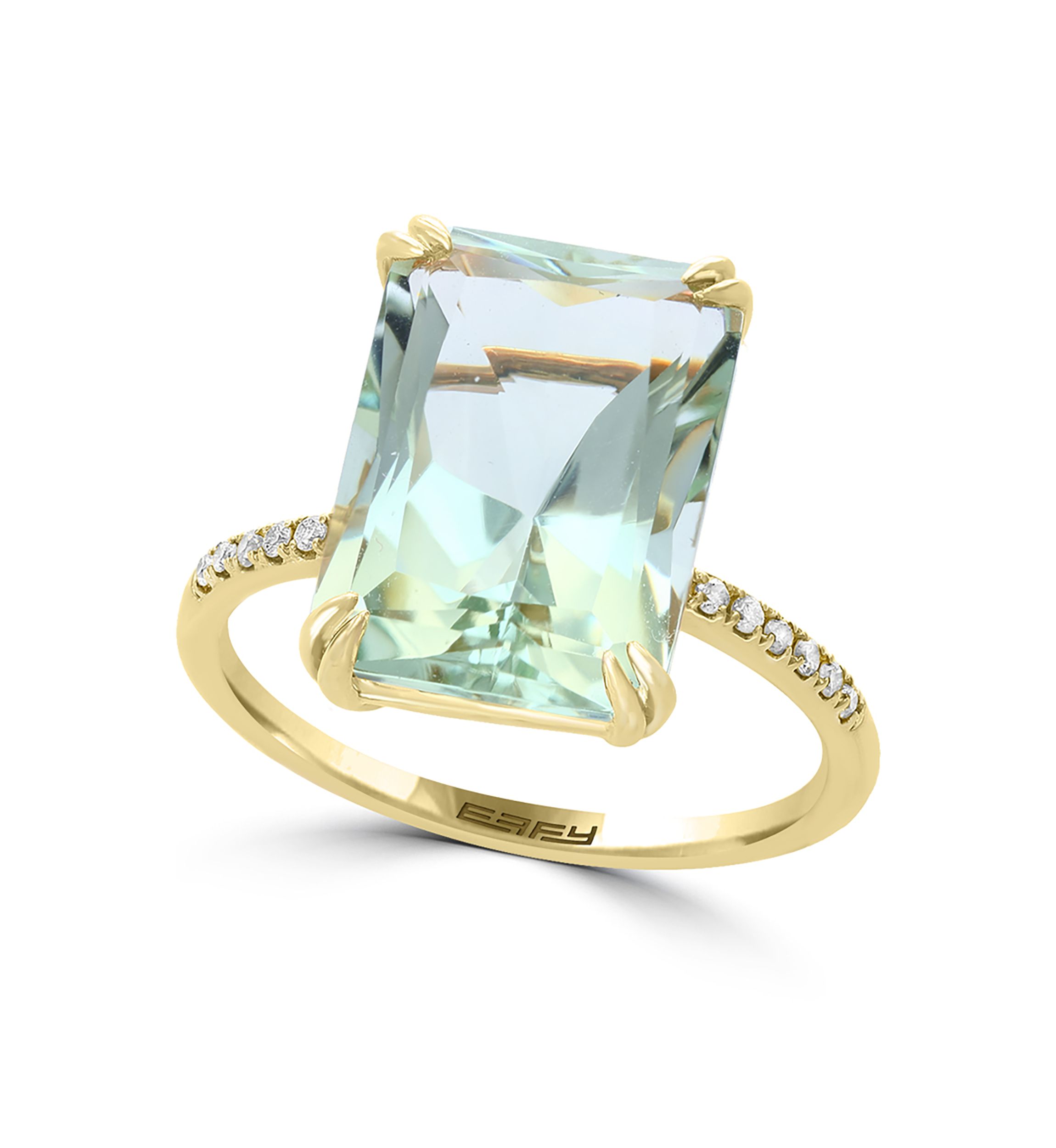 Diamond and Green Amethyst Ring in 14K Yellow Gold