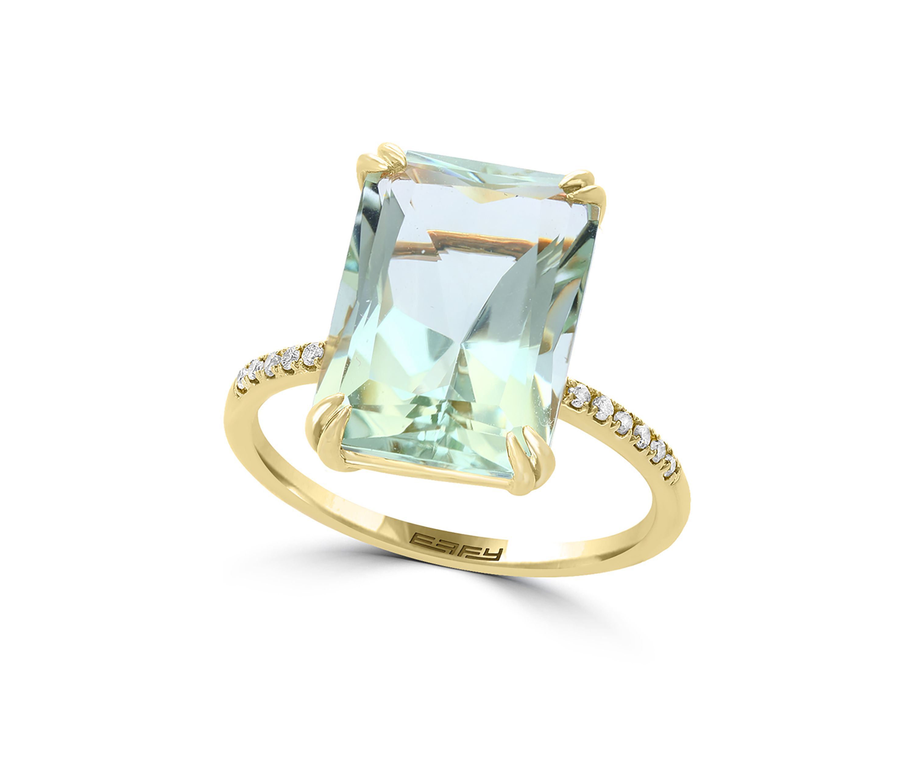 Diamond and Green Amethyst Ring in 14K Yellow Gold