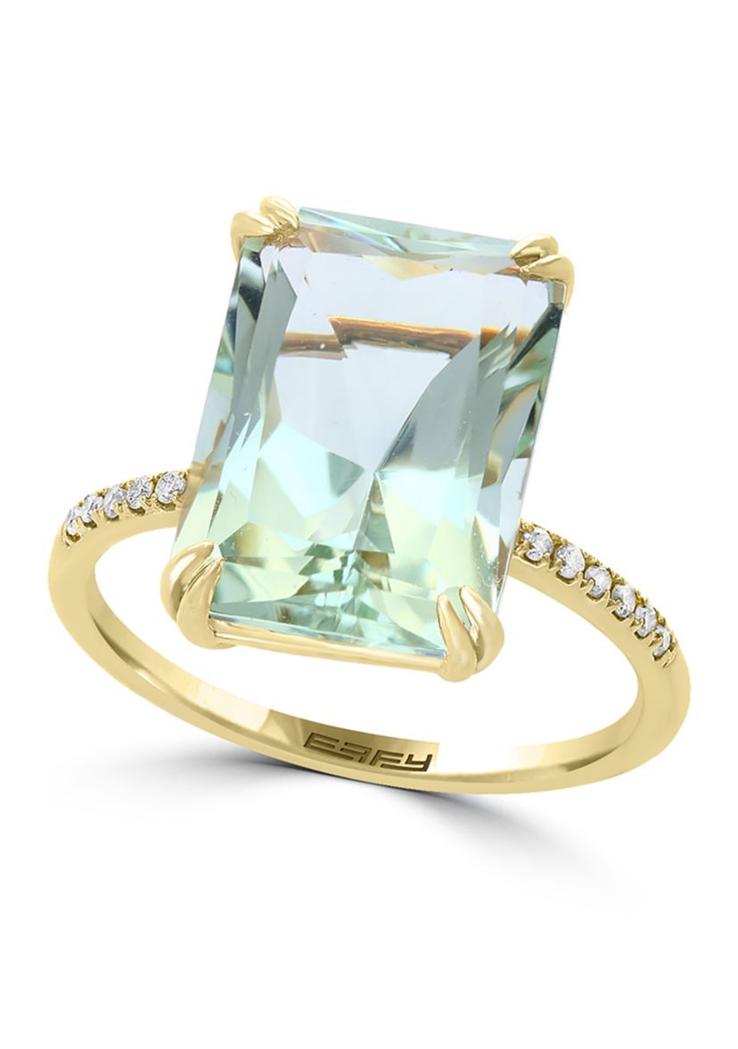 Diamond and Green Amethyst Ring in 14K Yellow Gold