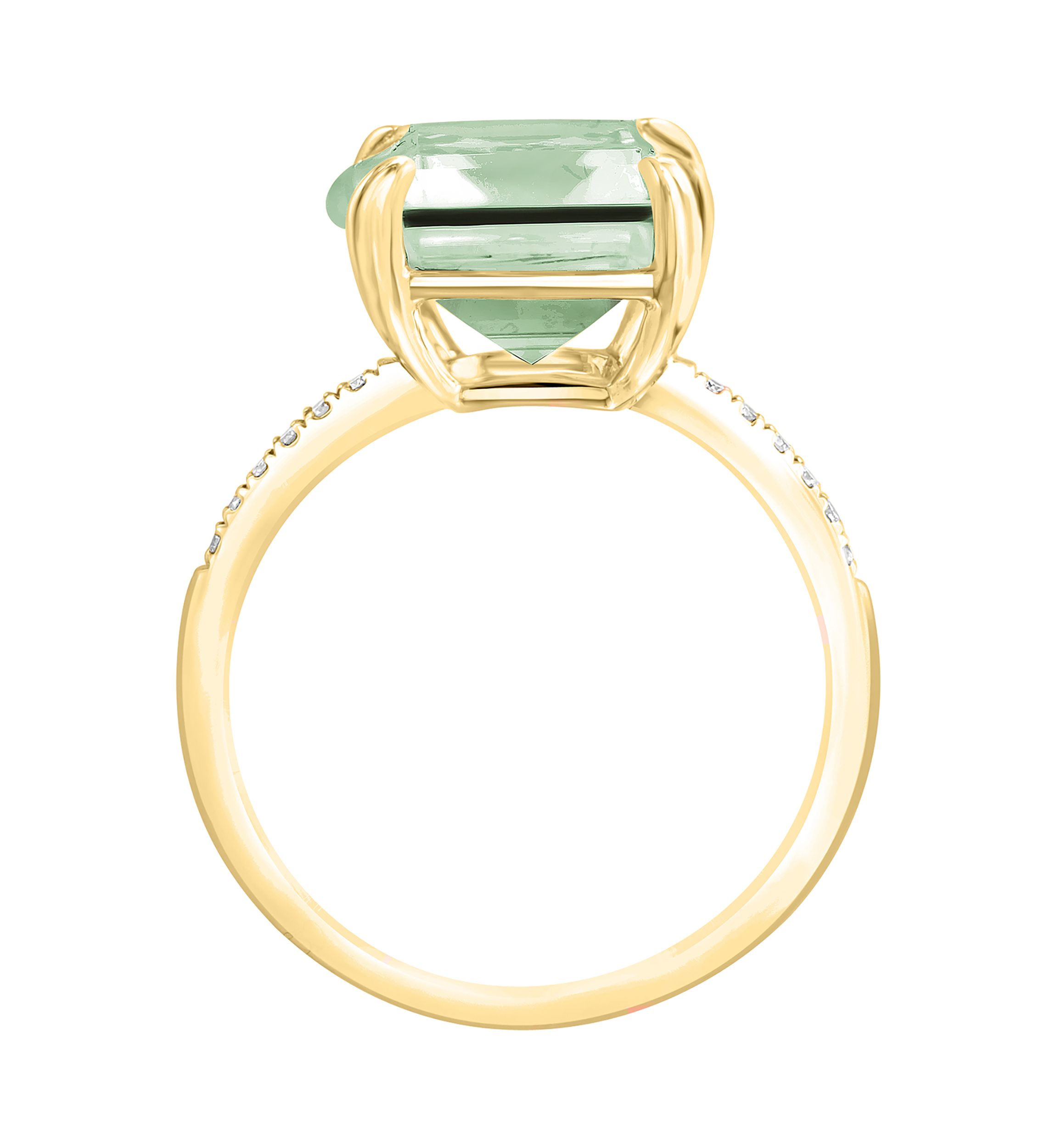 Diamond and Green Amethyst Ring in 14K Yellow Gold