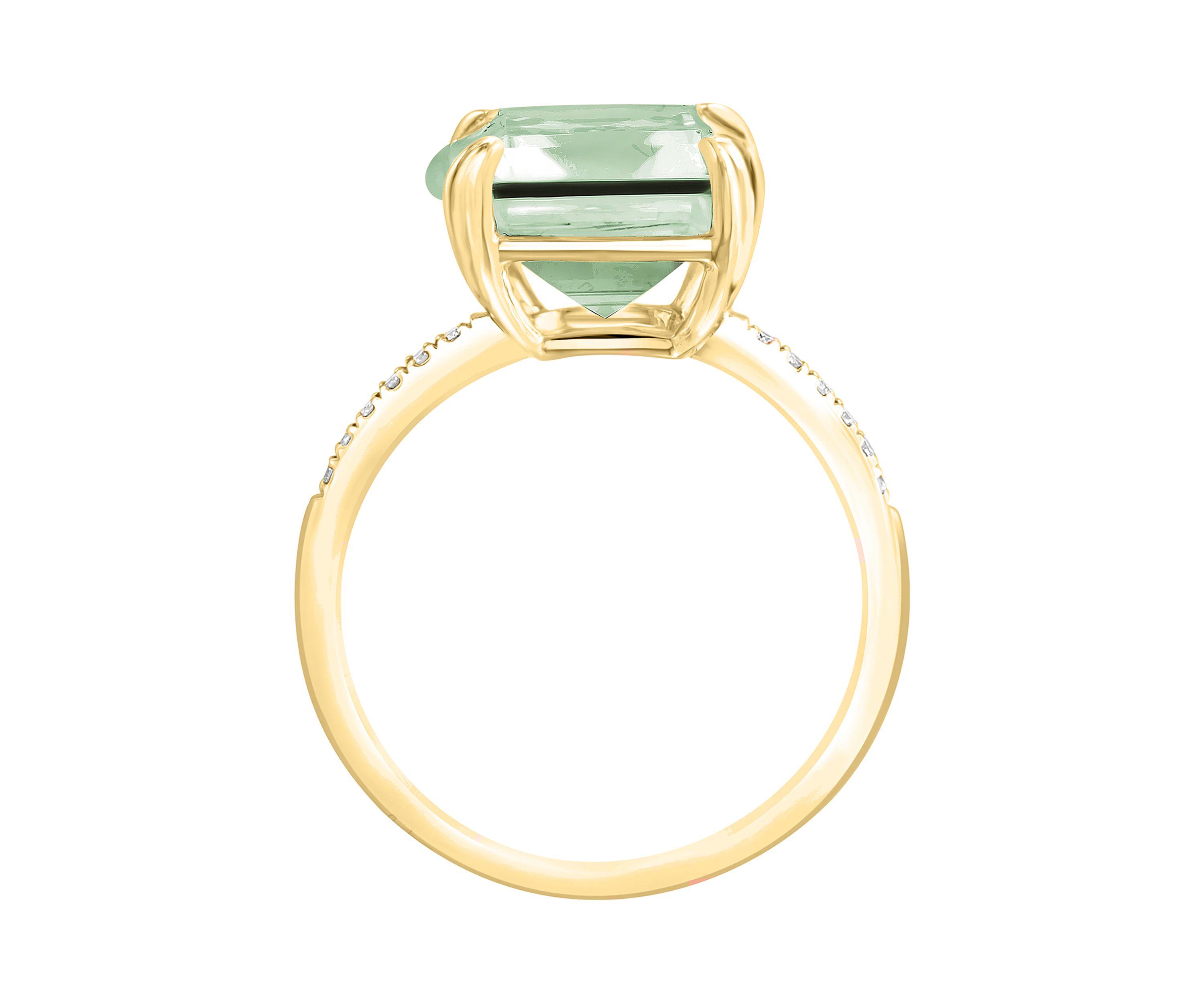 Diamond and Green Amethyst Ring in 14K Yellow Gold