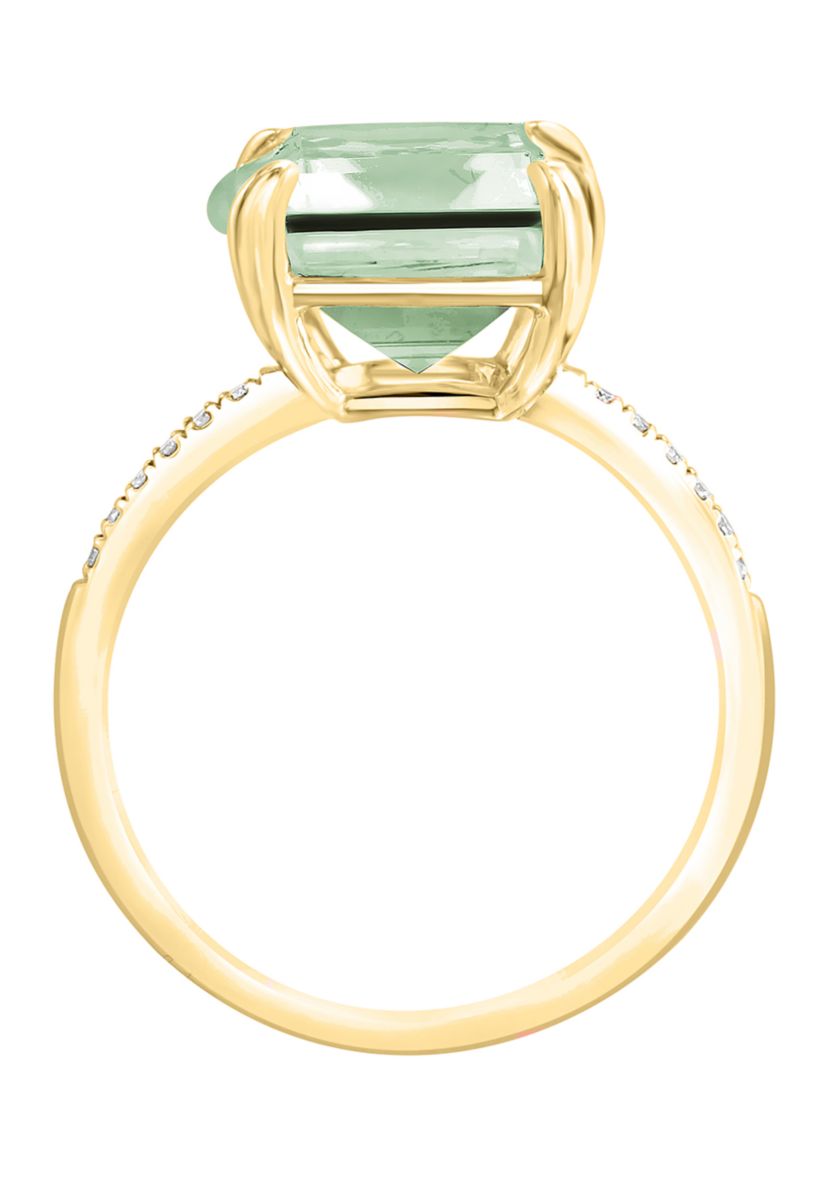 Diamond and Green Amethyst Ring in 14K Yellow Gold