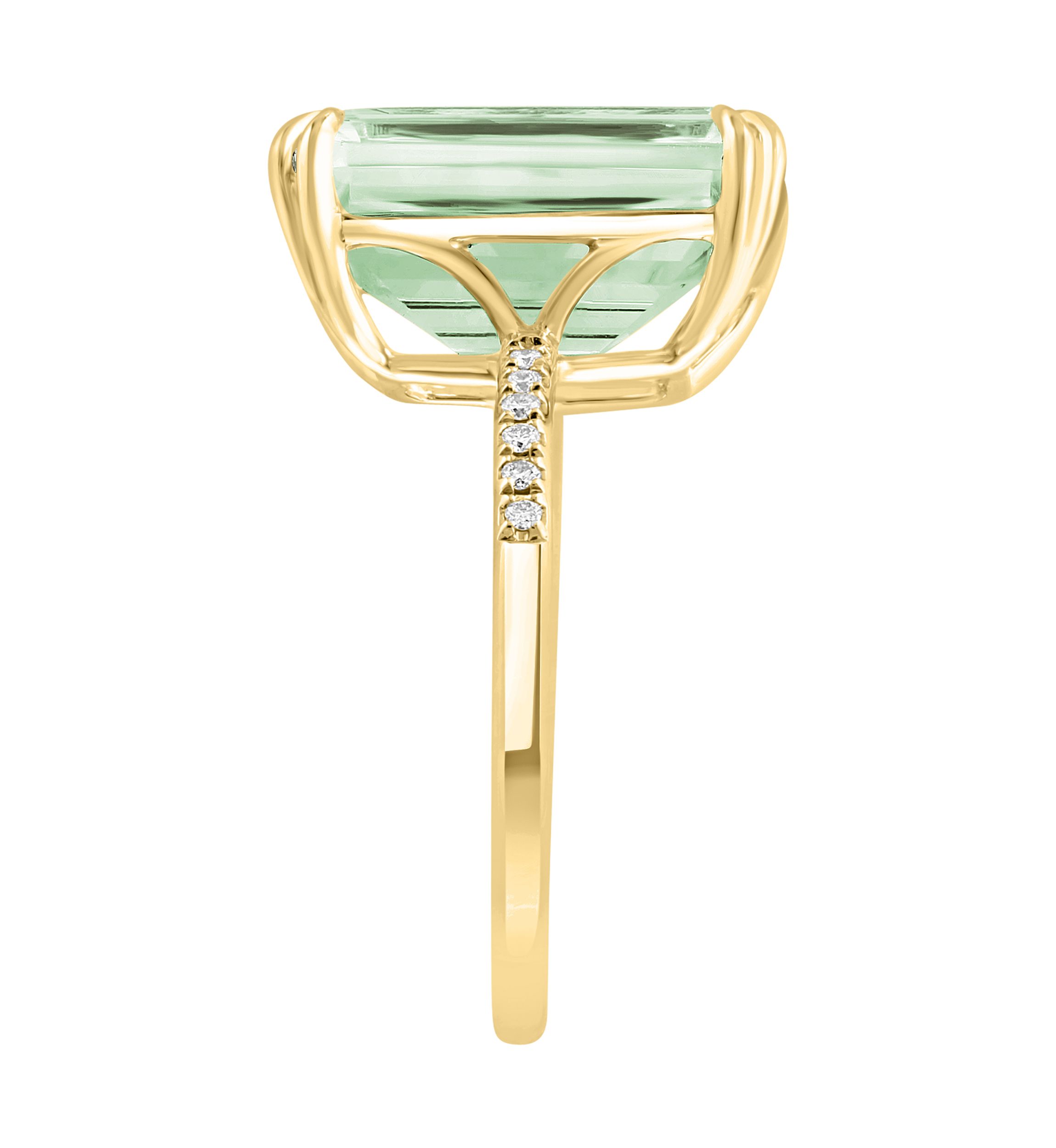 Diamond and Green Amethyst Ring in 14K Yellow Gold