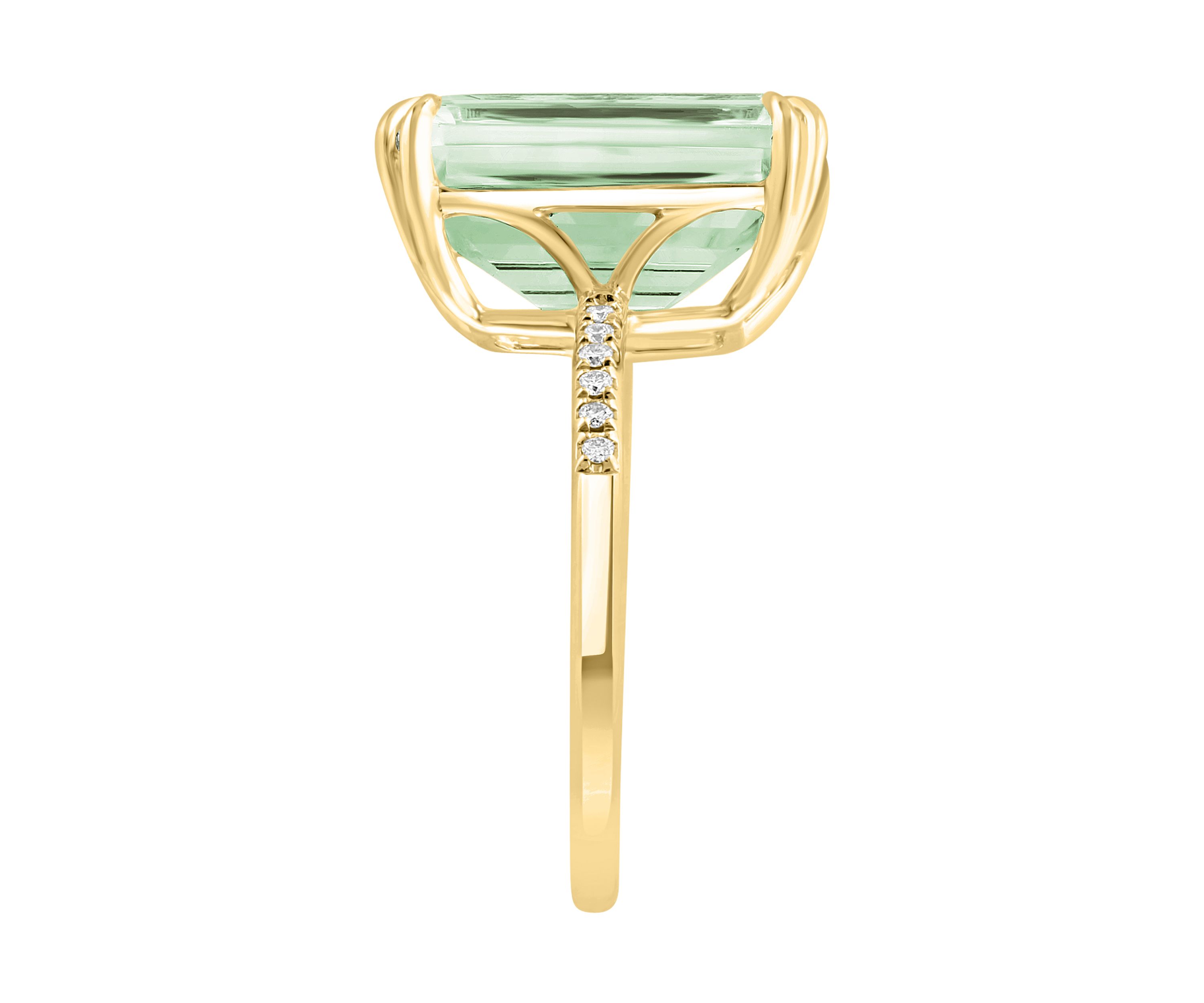 Diamond and Green Amethyst Ring in 14K Yellow Gold