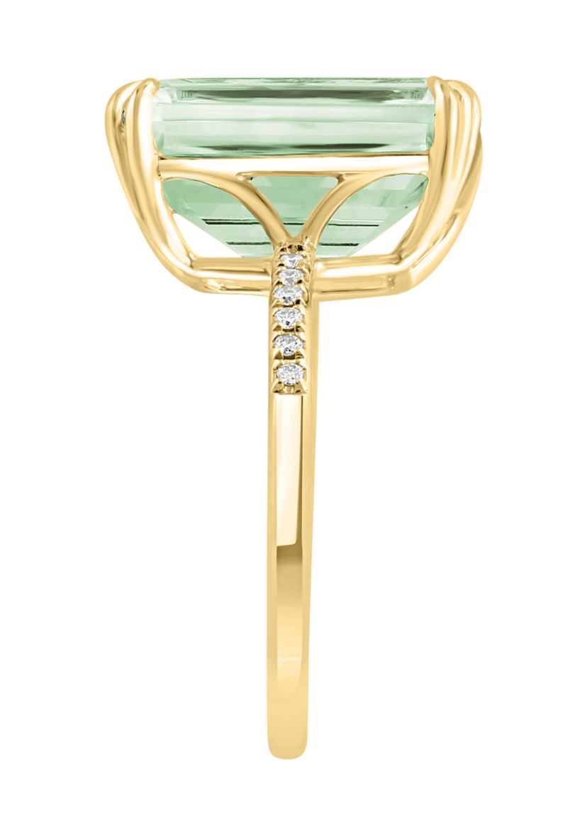 Diamond and Green Amethyst Ring in 14K Yellow Gold