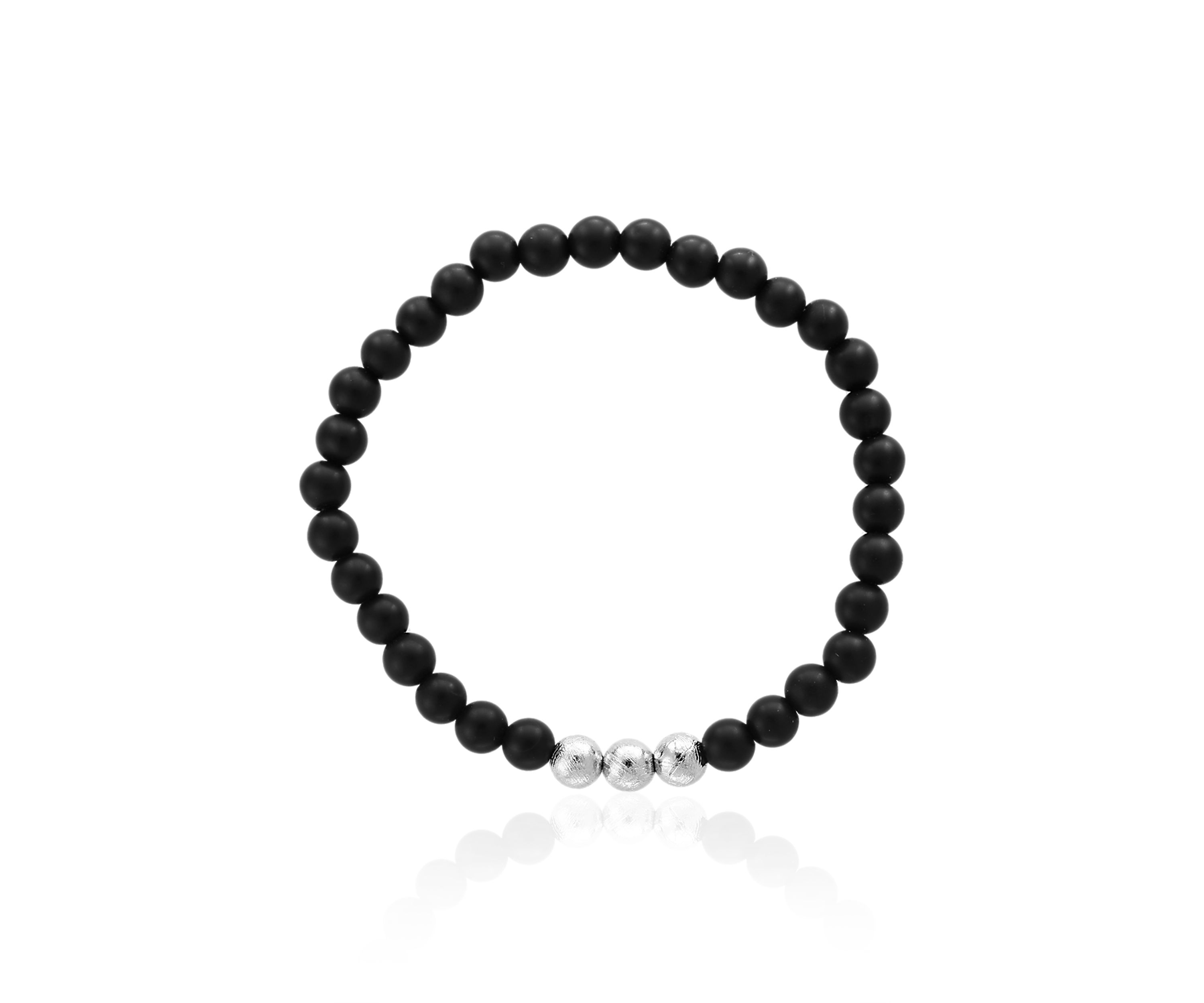 Onyx and Meteorite Matte Bead Stretch Bracelet